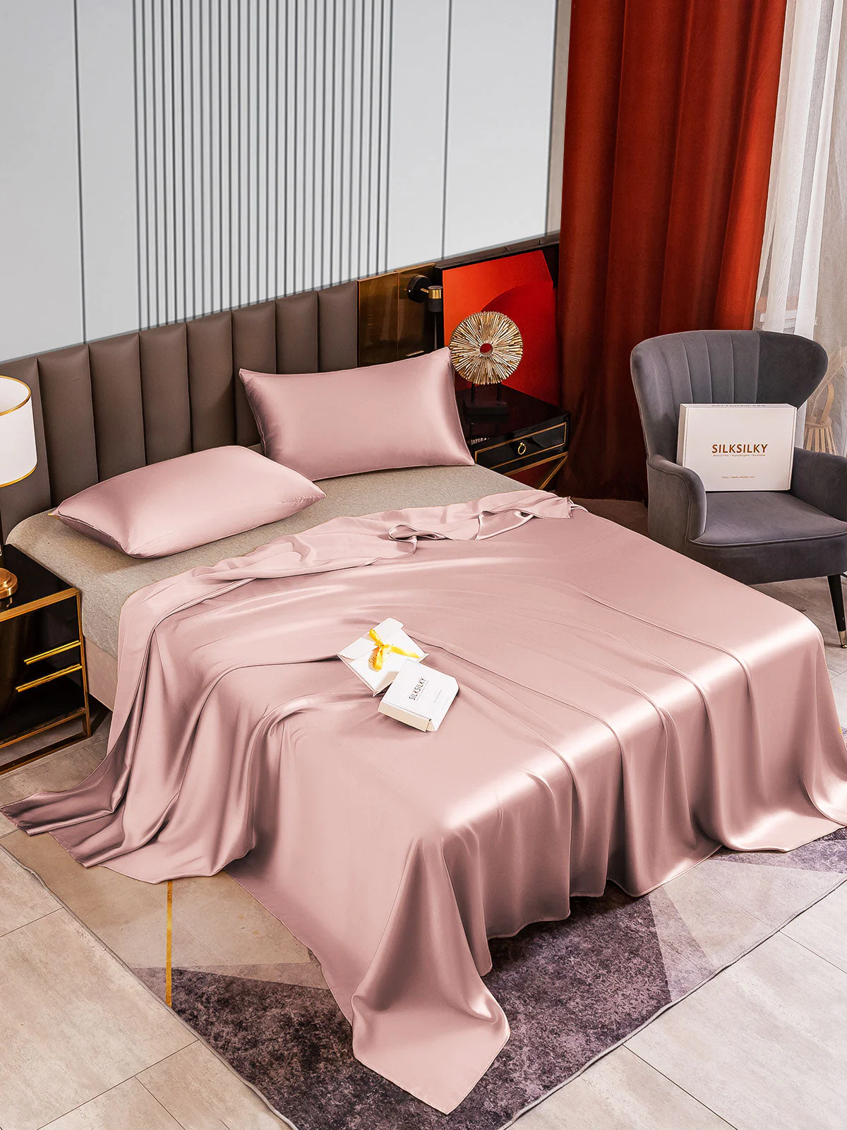 22Momme 3Pcs Silk Set Flat Sheet+2x Pillowcases - Image 28