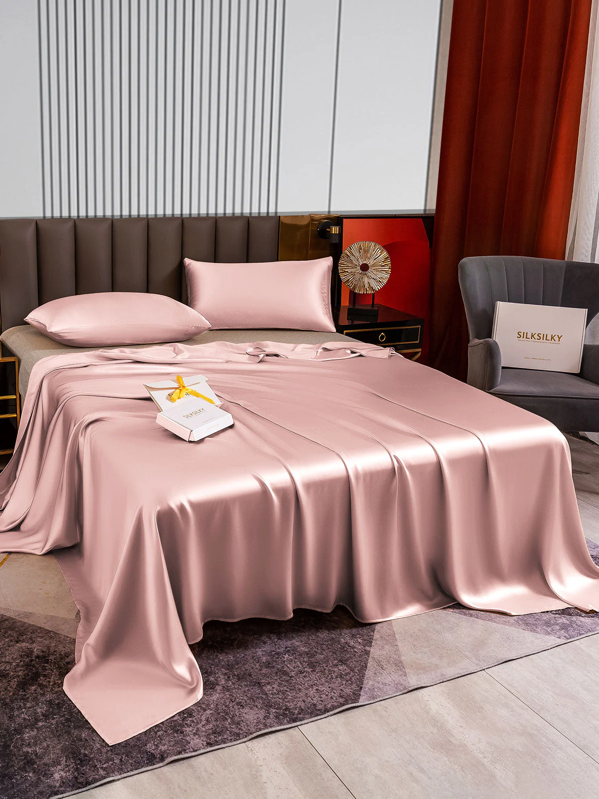 22Momme 3Pcs Silk Set Flat Sheet+2x Pillowcases - Image 29