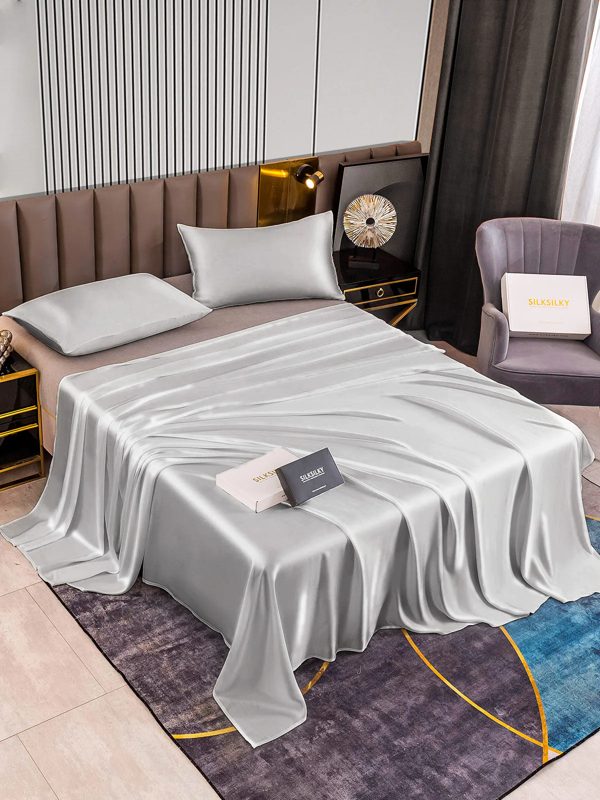22Momme 3Pcs Silk Set Flat Sheet+2x Pillowcases - Image 33
