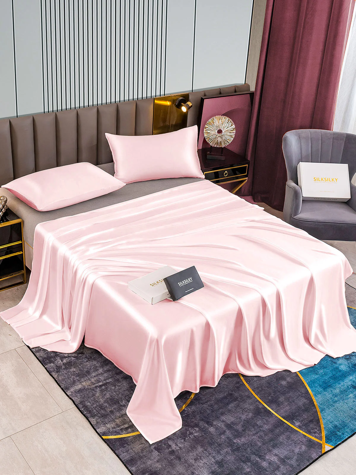 22Momme 3Pcs Silk Set Flat Sheet+2x Pillowcases - Image 38