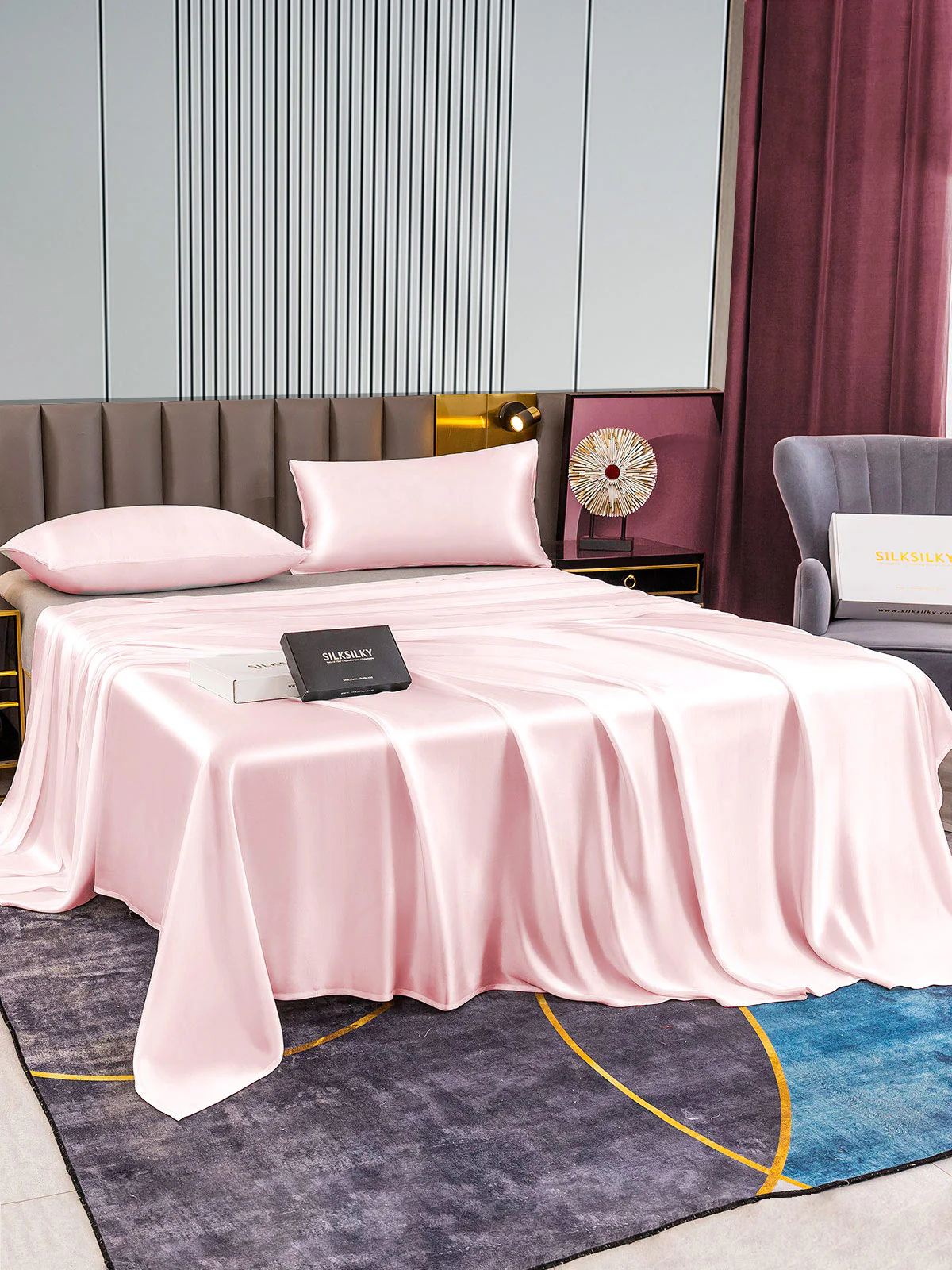 22Momme 3Pcs Silk Set Flat Sheet+2x Pillowcases - Image 39