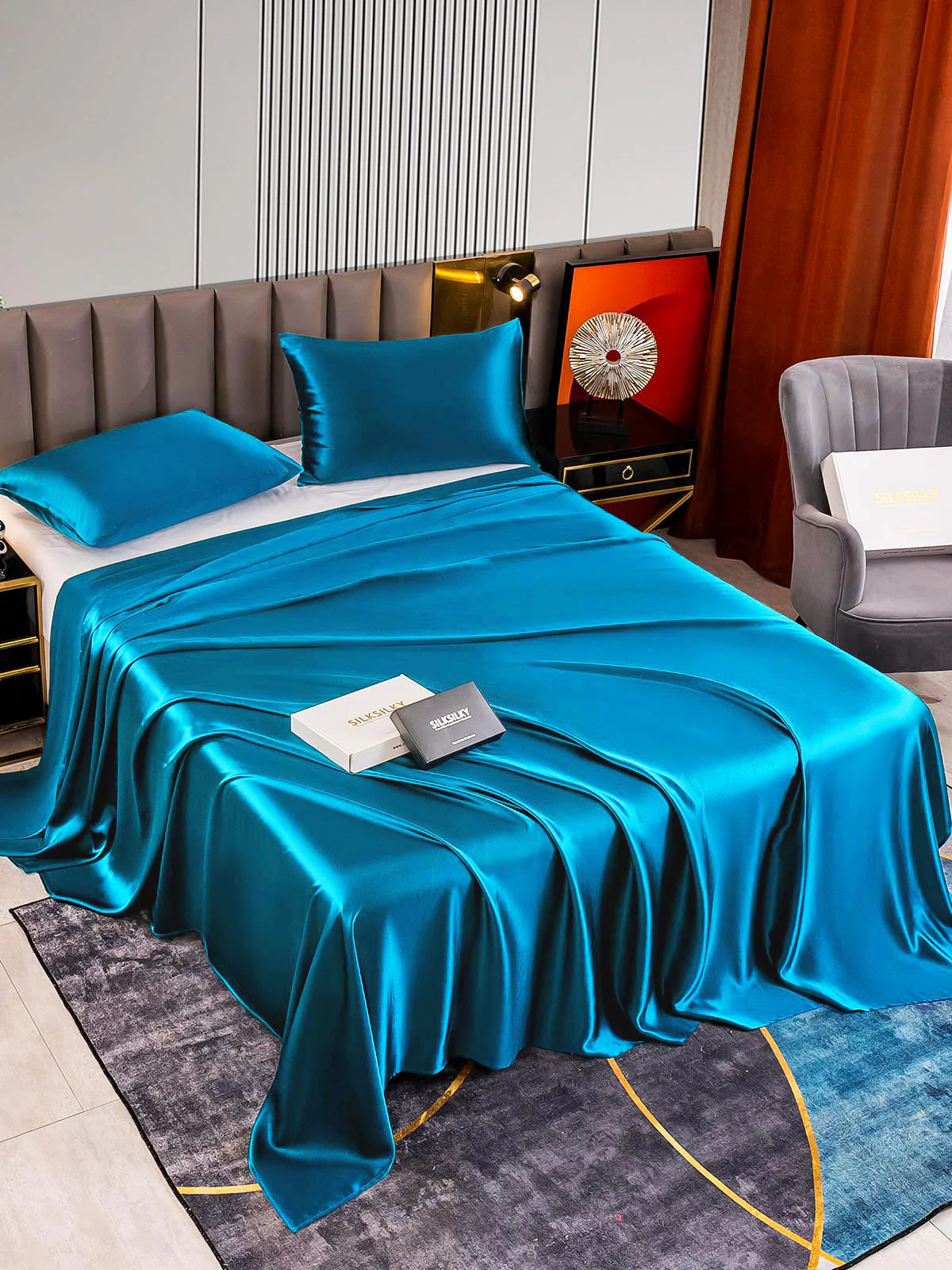 22Momme 3Pcs Silk Set Flat Sheet+2x Pillowcases - Image 43