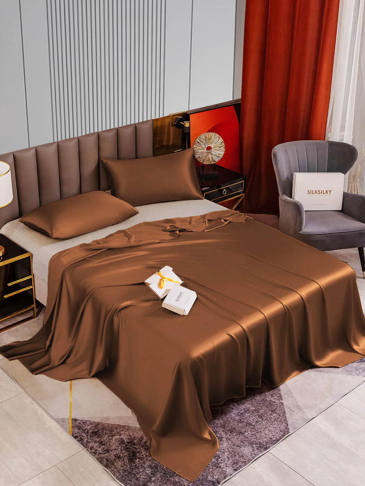 22Momme 3Pcs Silk Set Flat Sheet+2x Pillowcases - Image 48