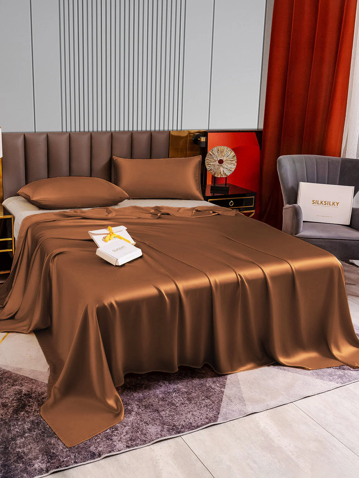 22Momme 3Pcs Silk Set Flat Sheet+2x Pillowcases - Image 50