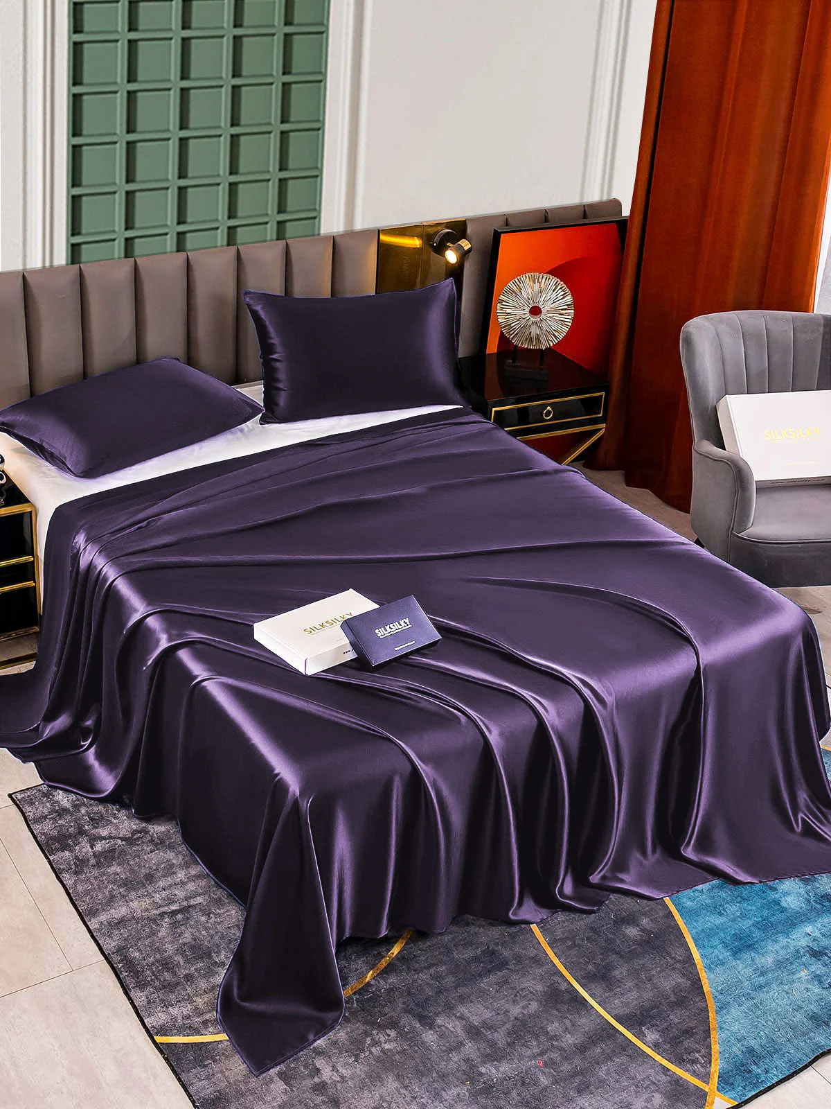 22Momme 3Pcs Silk Set Flat Sheet+2x Pillowcases - Image 73