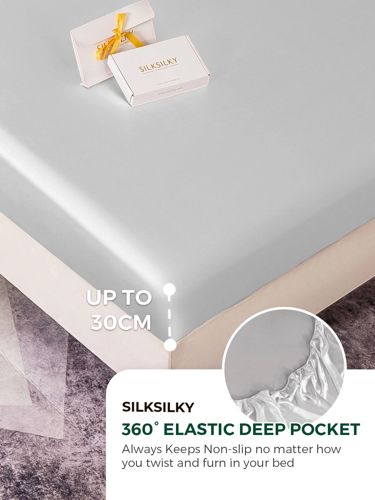 22Momme 3Pcs Silk Set Fitted Sheet+2x Pillowcases - Image 40