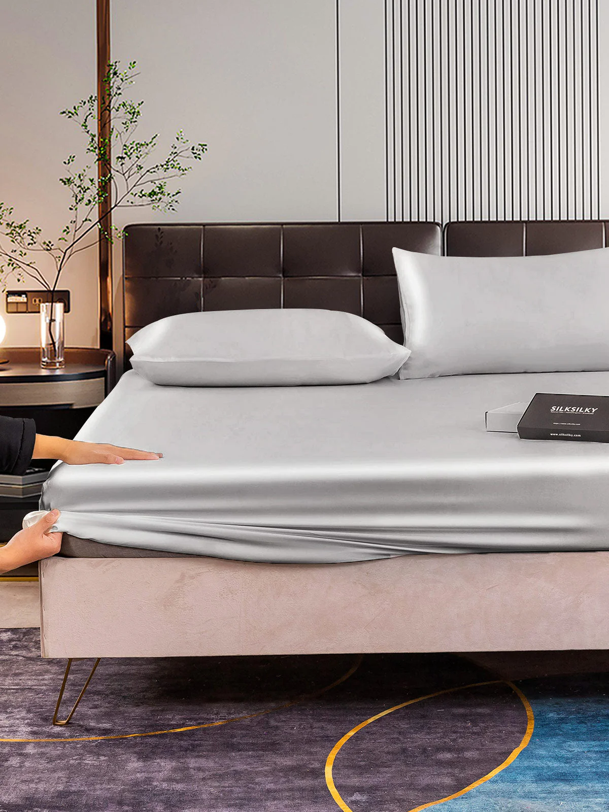 22Momme 3Pcs Silk Set Fitted Sheet+2x Pillowcases - Image 42