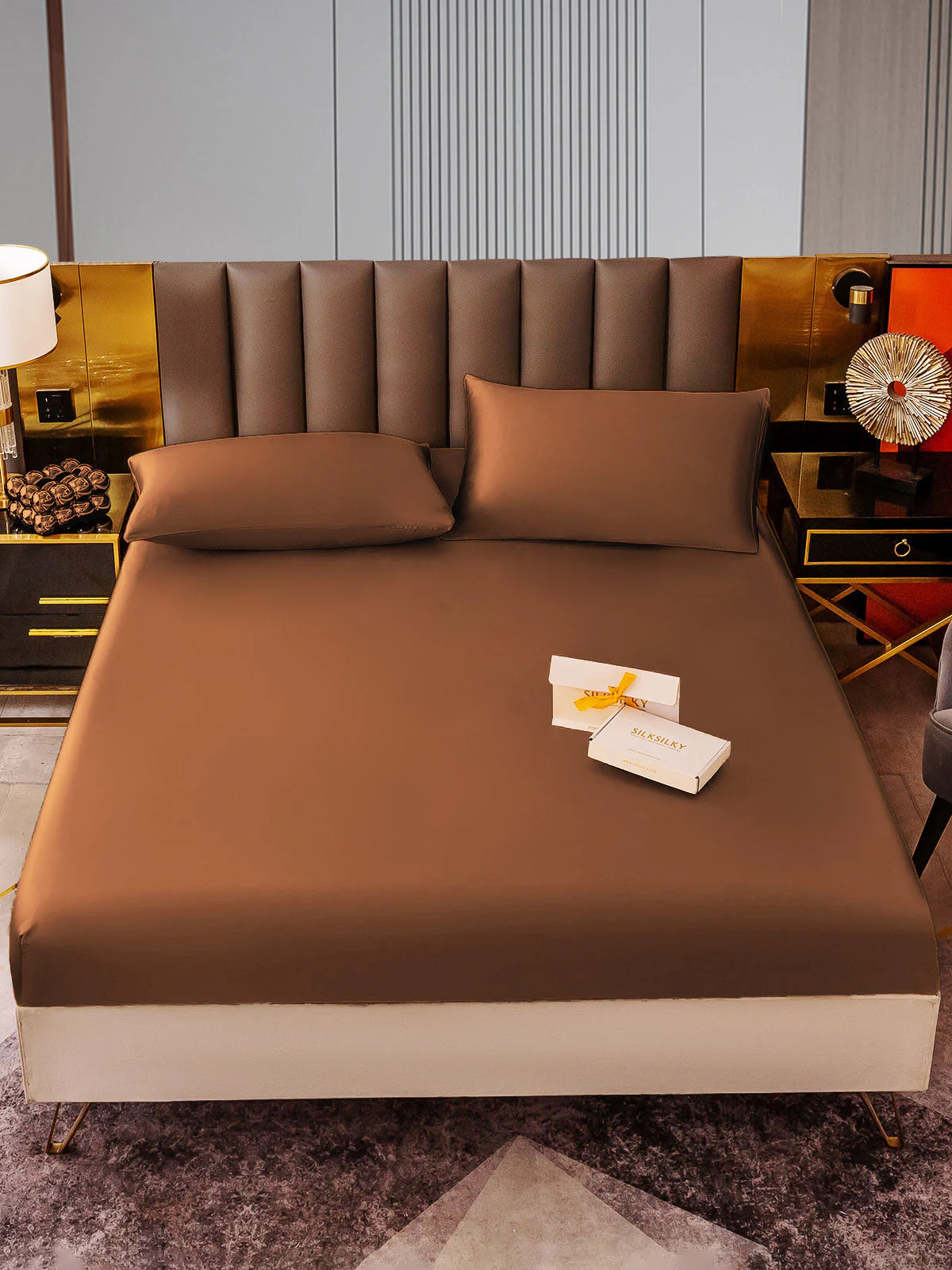 22Momme 3Pcs Silk Set Fitted Sheet+2x Pillowcases - Image 55