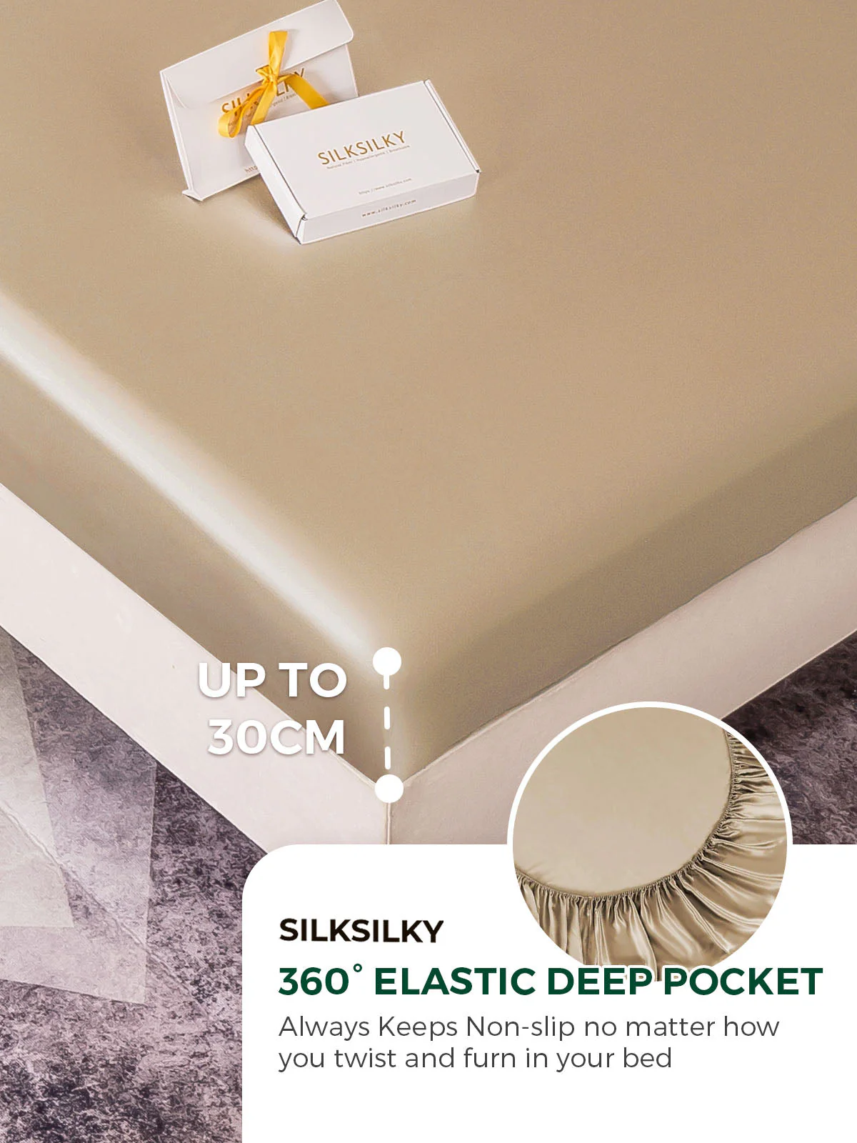 22Momme 3Pcs Silk Set Fitted Sheet+2x Pillowcases - Image 64