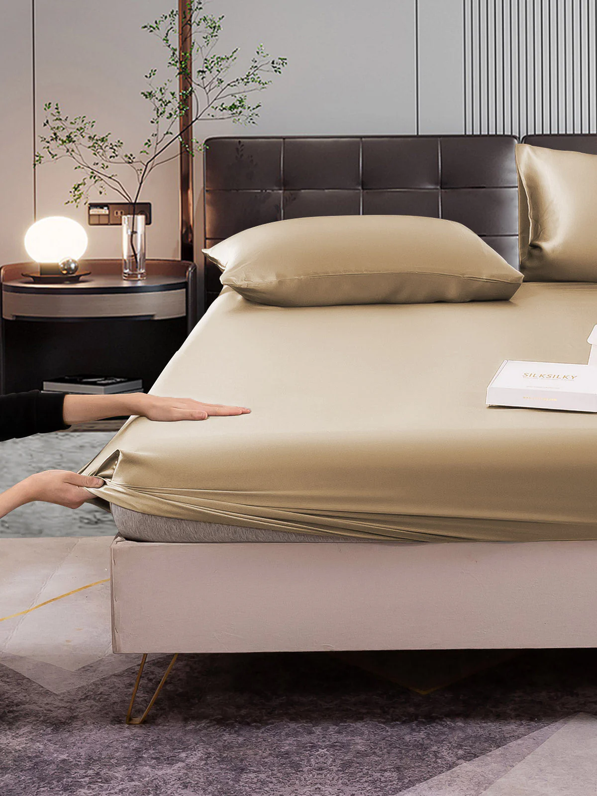 22Momme 3Pcs Silk Set Fitted Sheet+2x Pillowcases - Image 66