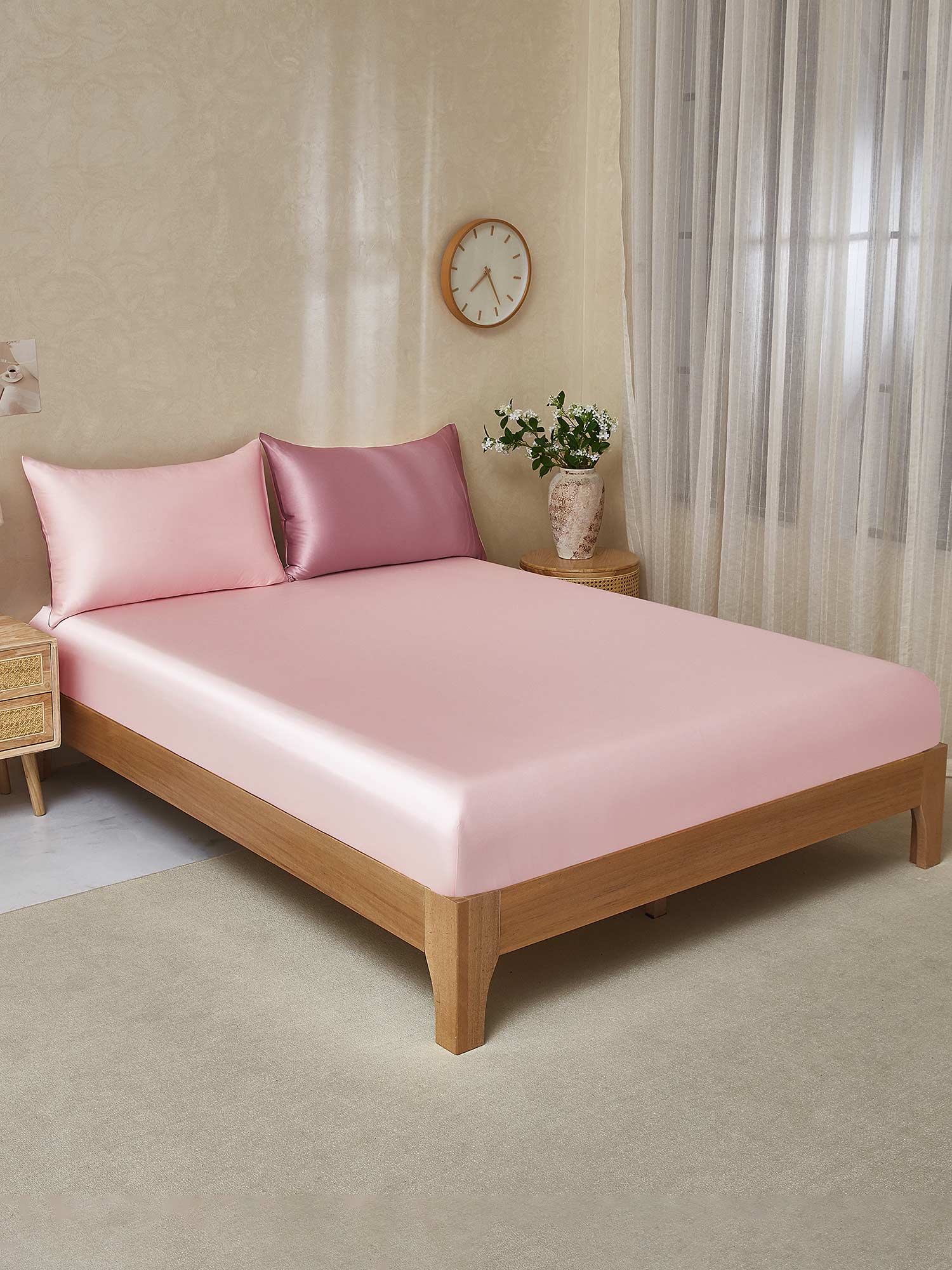 22Momme 3Pcs Silk Set Fitted Sheet+2x Pillowcases - Image 83