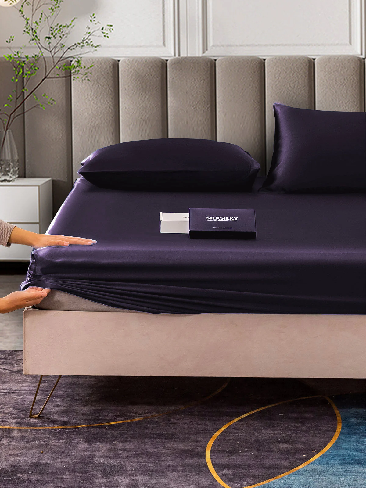 22Momme 3Pcs Silk Set Fitted Sheet+2x Pillowcases - Image 92