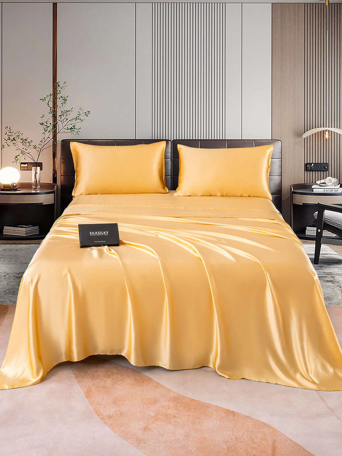 22Momme Silk 4Pcs Set Fitted&Flat Sheets+2x Pillowcases - Image 16