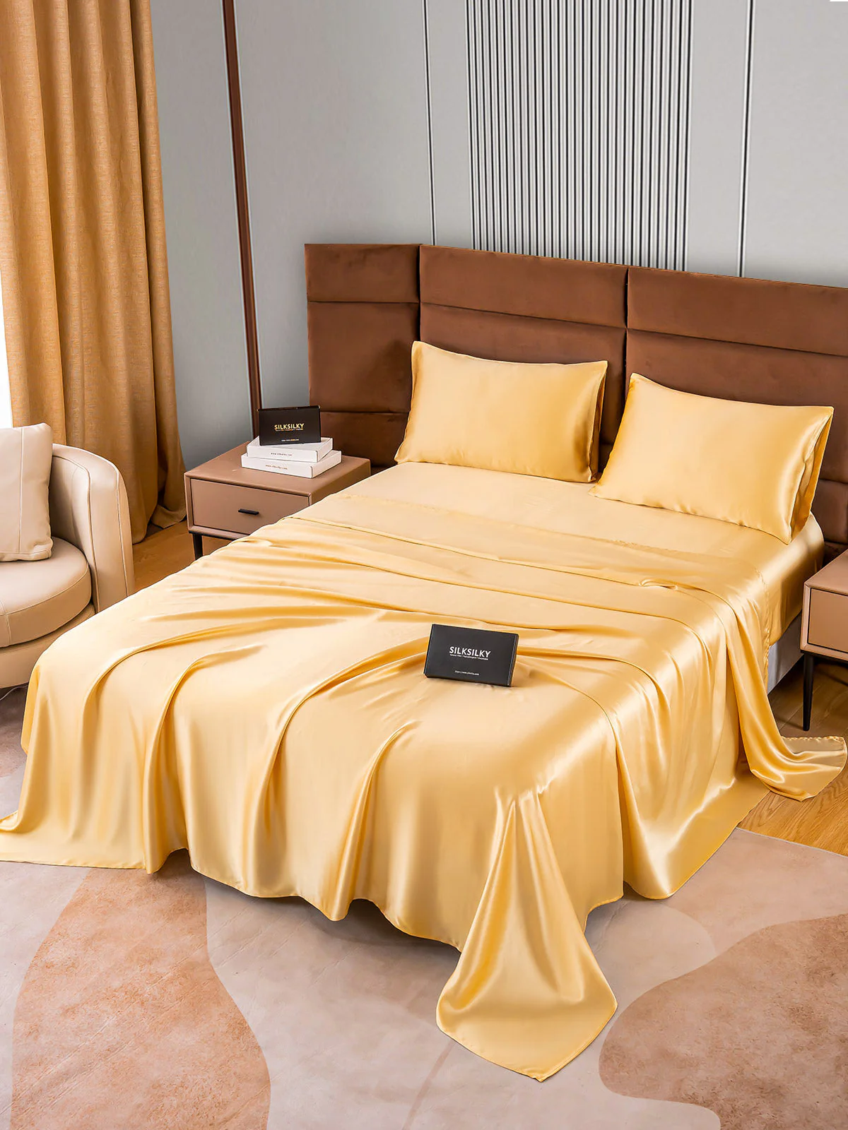 22Momme Silk 4Pcs Set Fitted&Flat Sheets+2x Pillowcases - Image 17