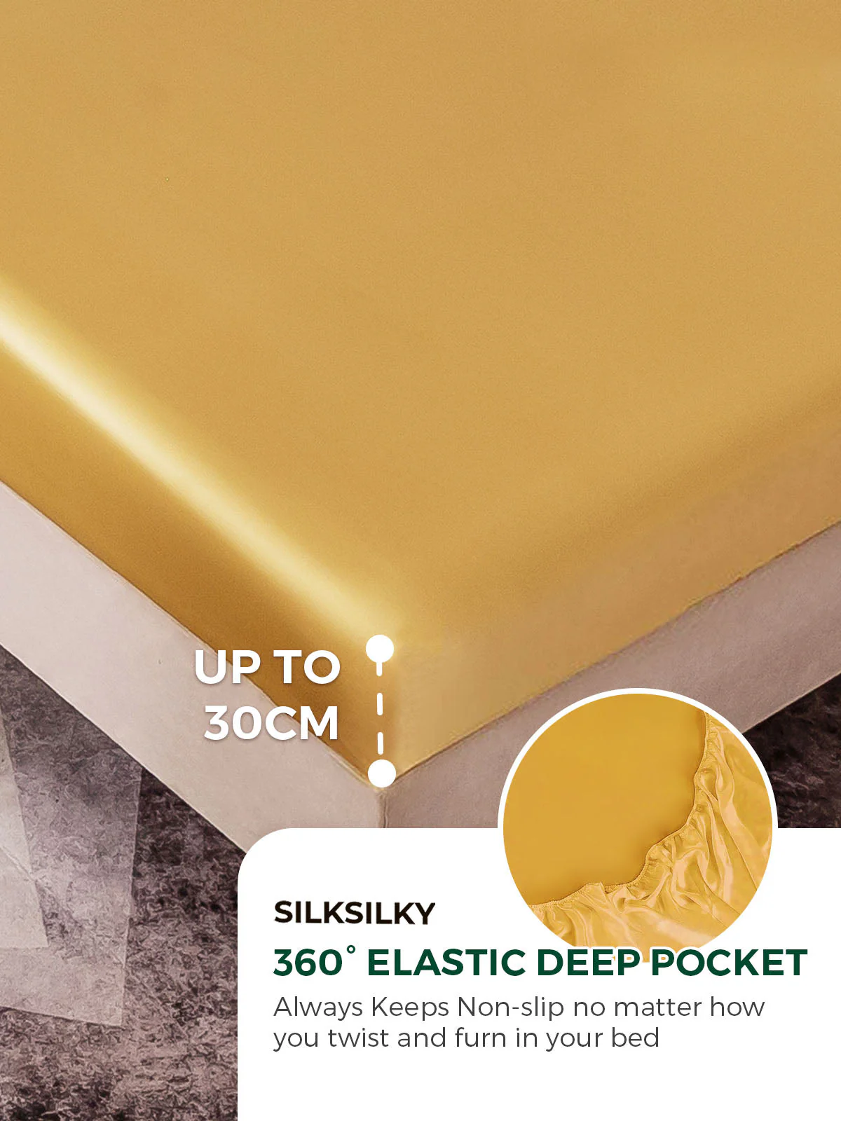 22Momme Silk 4Pcs Set Fitted&Flat Sheets+2x Pillowcases - Image 19