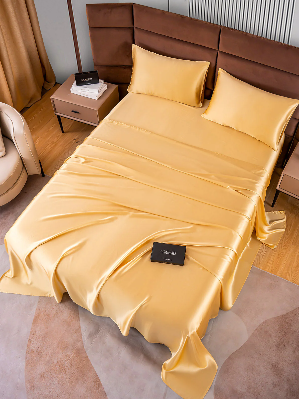 22Momme Silk 4Pcs Set Fitted&Flat Sheets+2x Pillowcases - Image 20