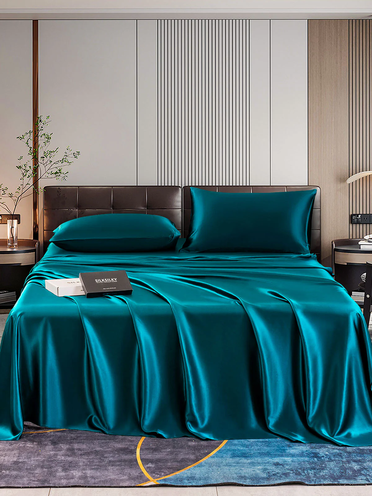 22Momme Silk 4Pcs Set Fitted&Flat Sheets+2x Pillowcases - Image 22