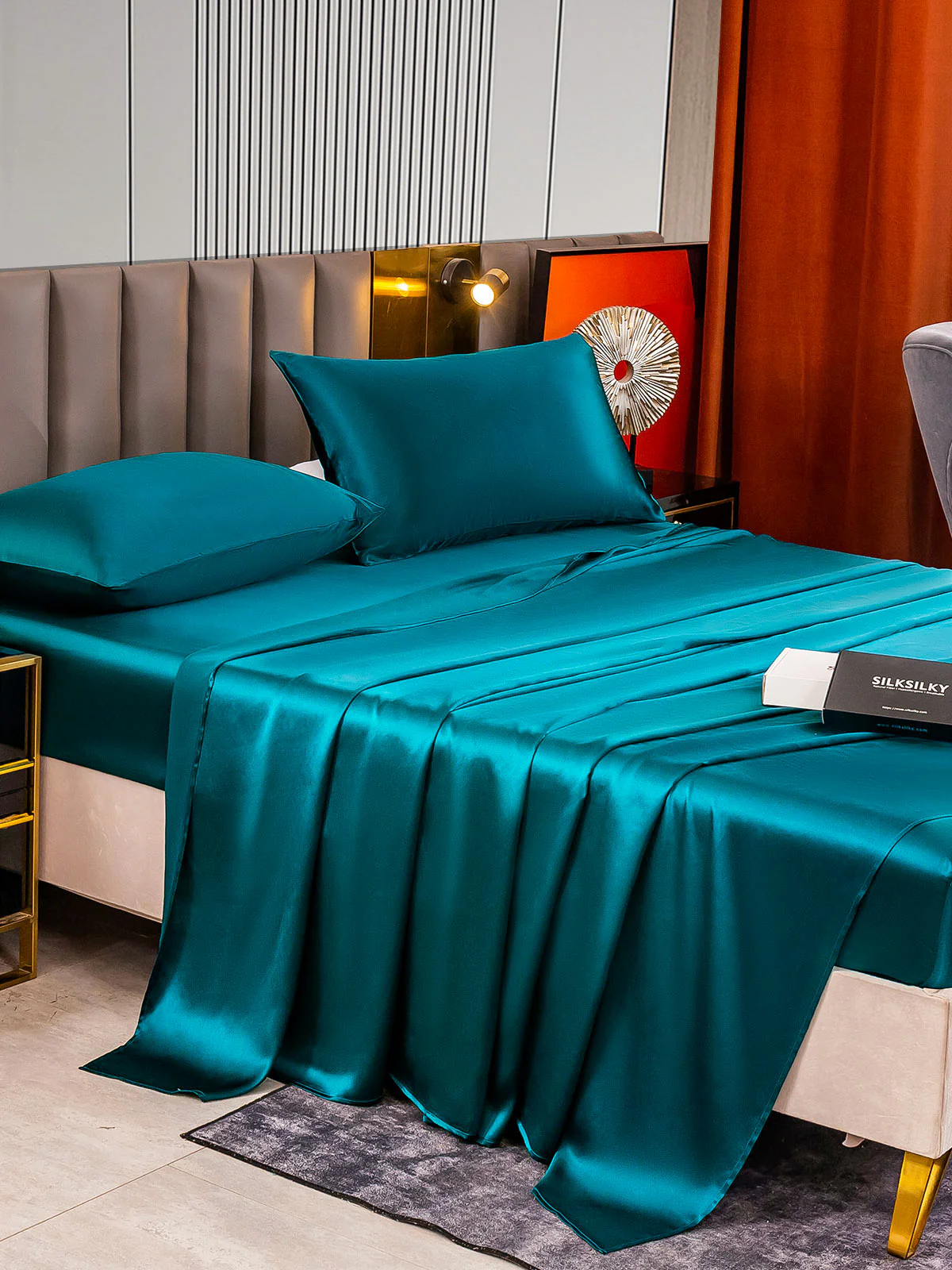 22Momme Silk 4Pcs Set Fitted&Flat Sheets+2x Pillowcases - Image 24