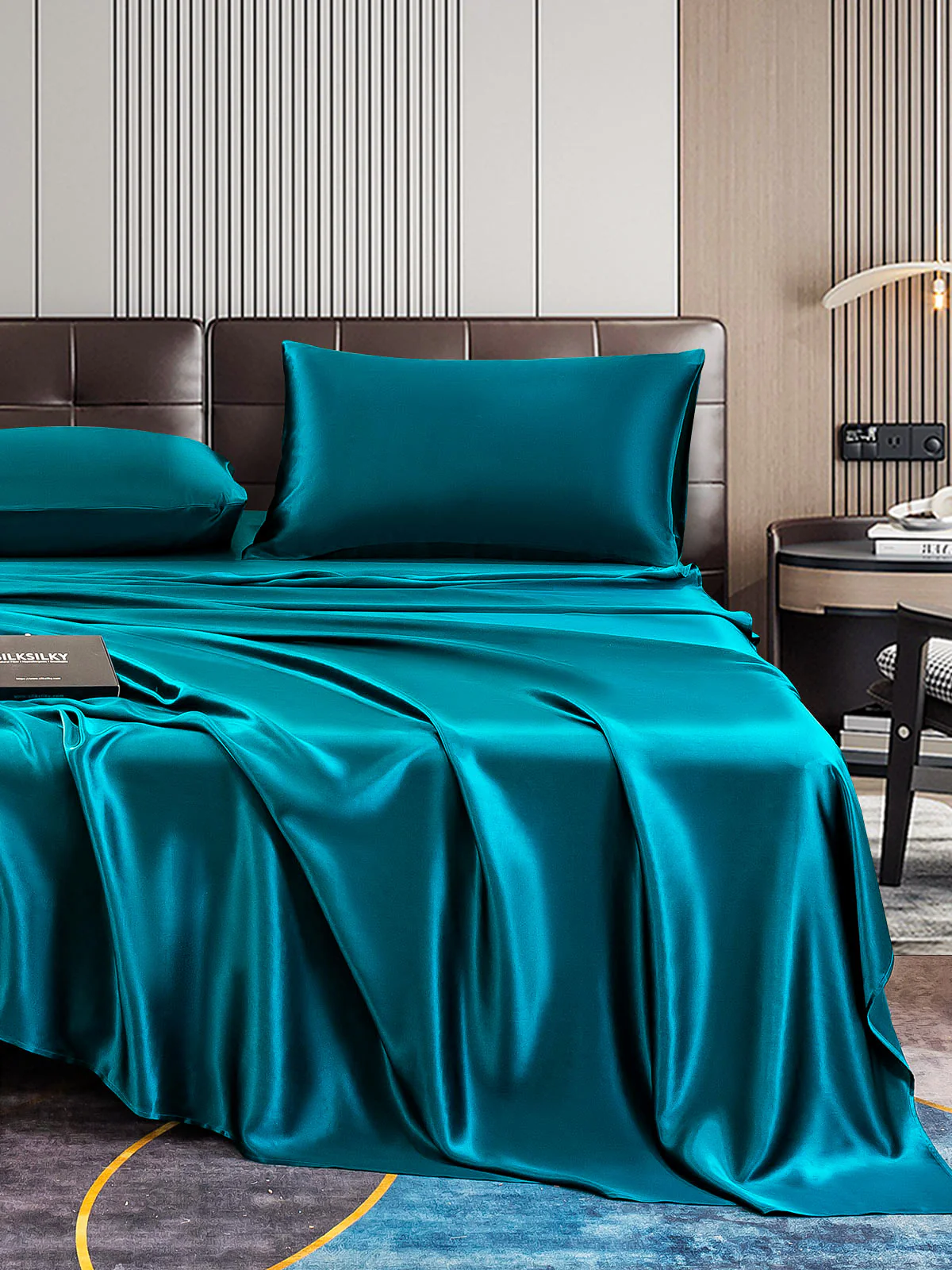 22Momme Silk 4Pcs Set Fitted&Flat Sheets+2x Pillowcases - Image 27