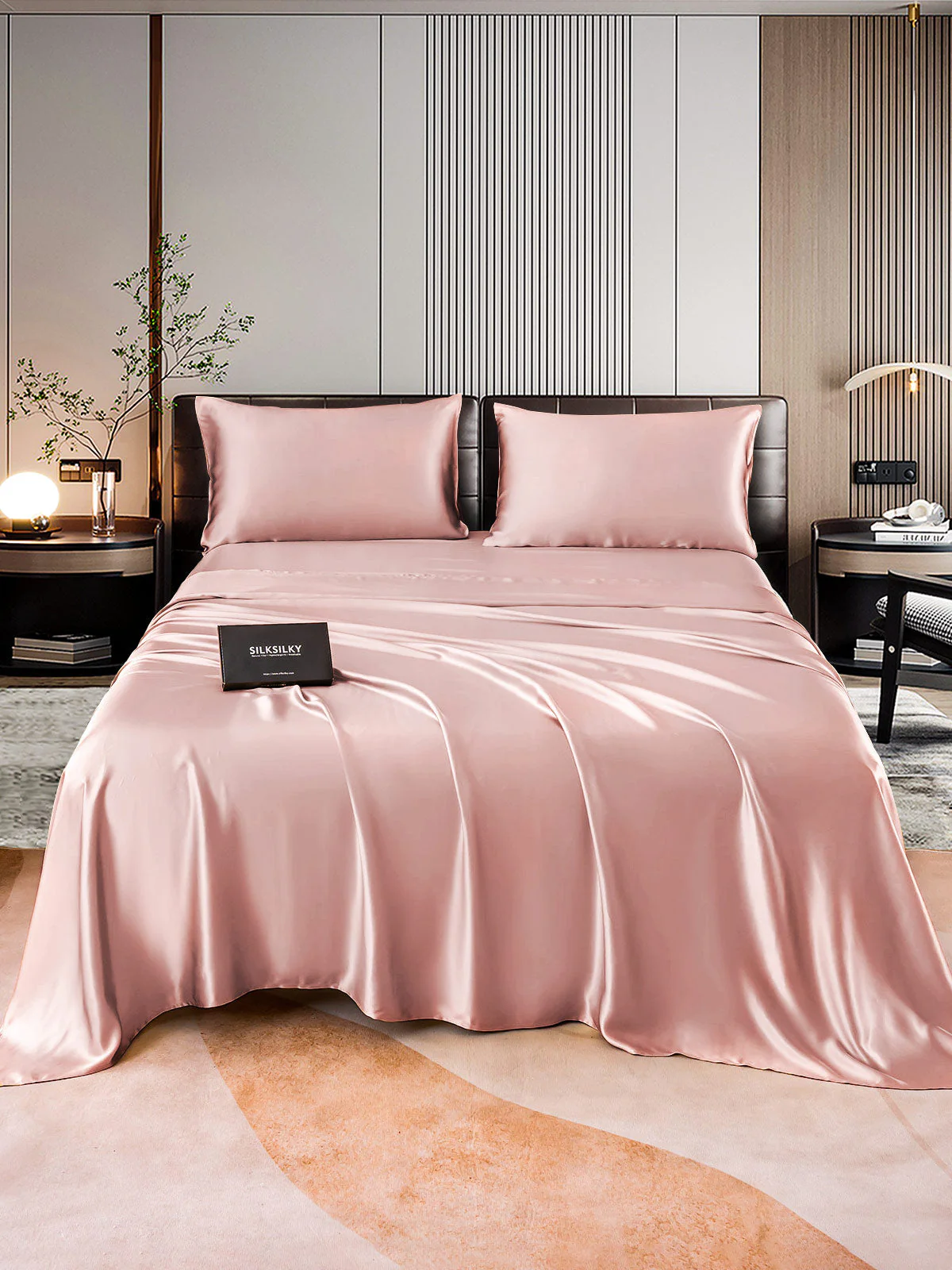 22Momme Silk 4Pcs Set Fitted&Flat Sheets+2x Pillowcases - Image 28