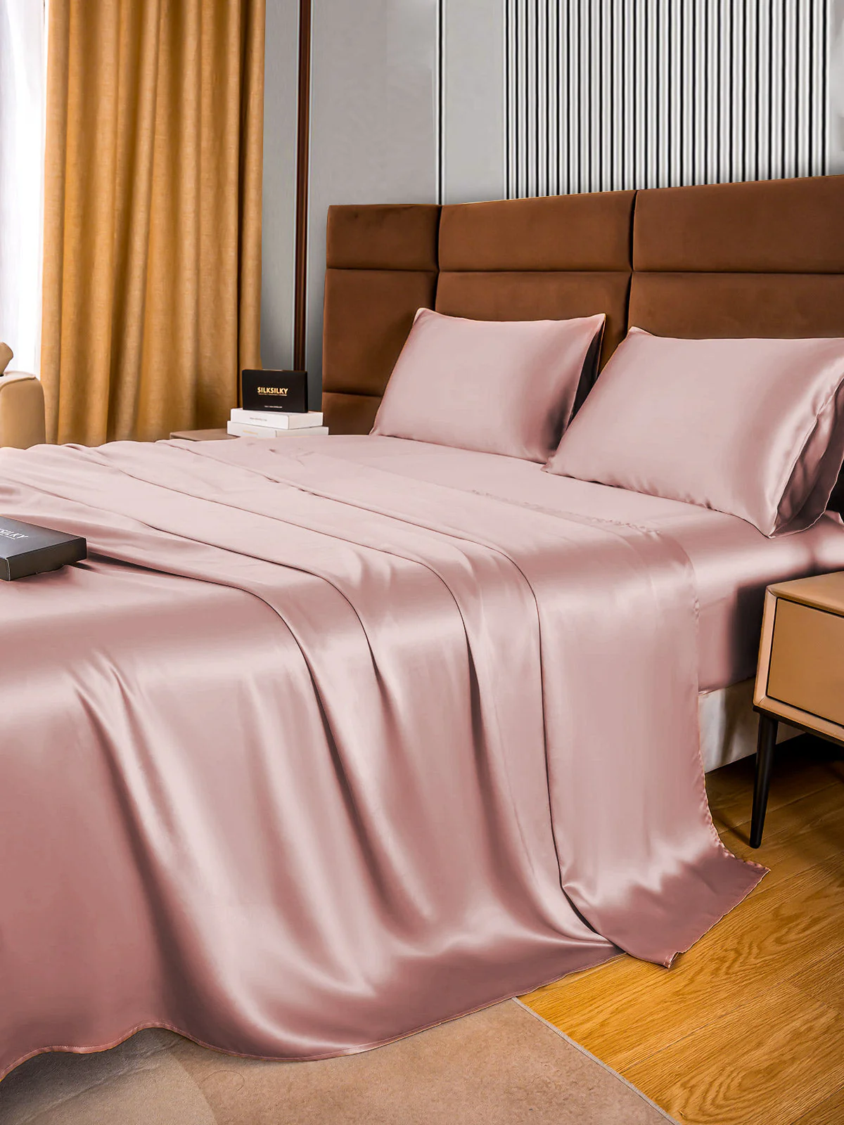 22Momme Silk 4Pcs Set Fitted&Flat Sheets+2x Pillowcases - Image 30