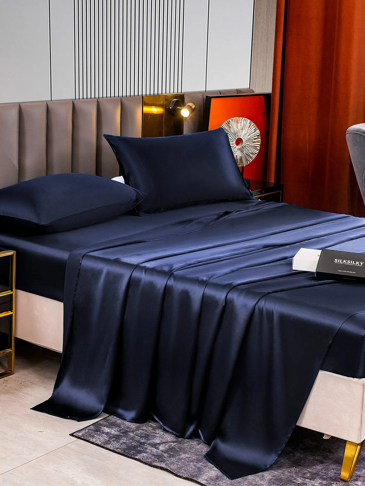 22Momme Silk 4Pcs Set Fitted&Flat Sheets+2x Pillowcases - Image 36