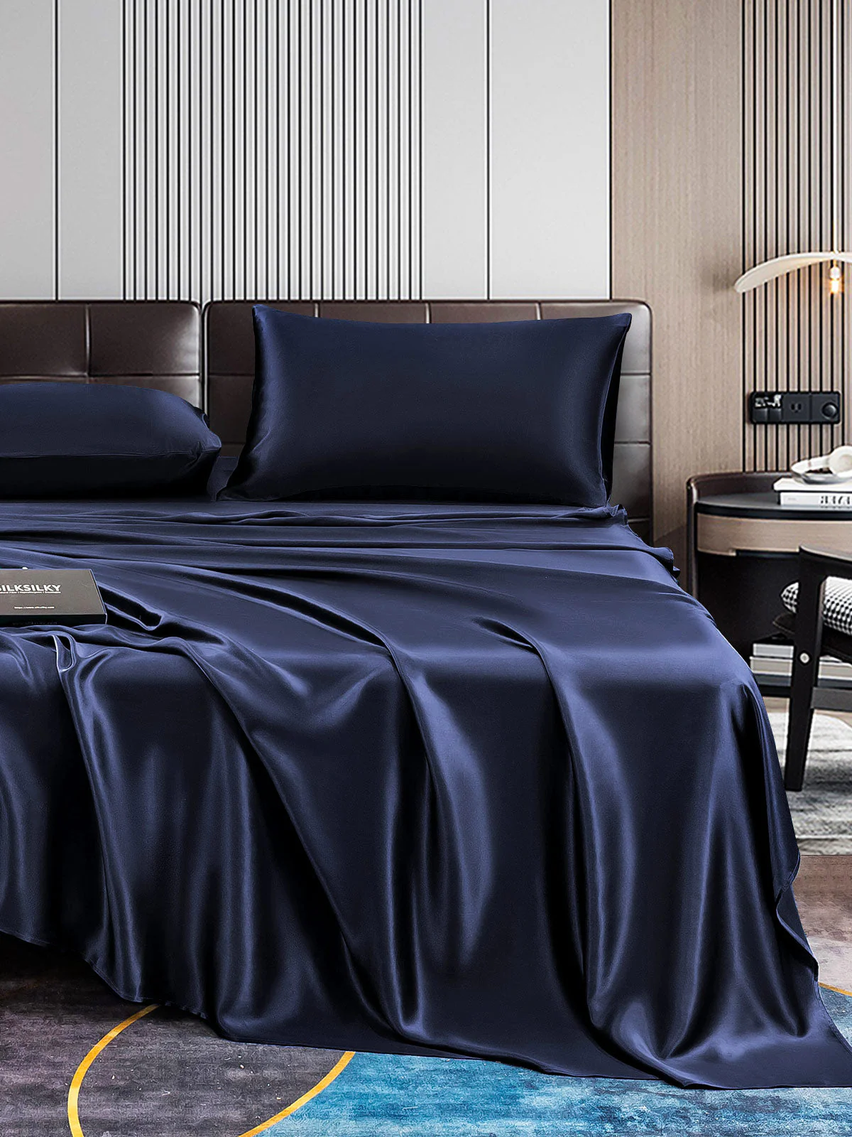 22Momme Silk 4Pcs Set Fitted&Flat Sheets+2x Pillowcases - Image 39