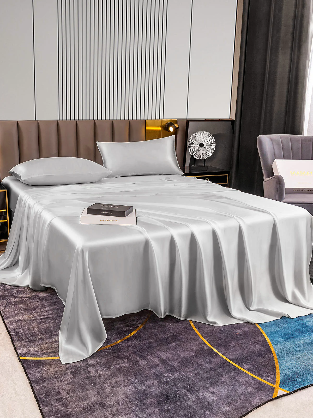 22Momme Silk 4Pcs Set Fitted&Flat Sheets+2x Pillowcases - Image 50