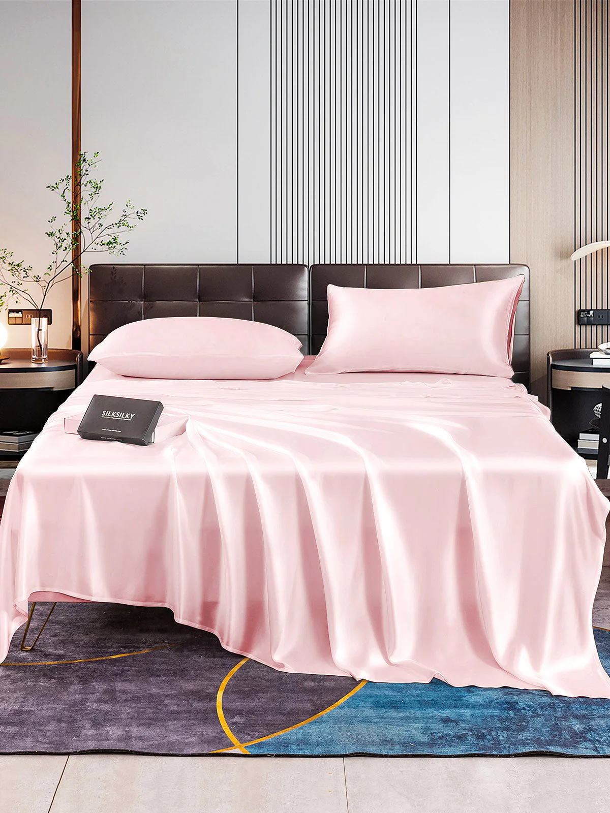 22Momme Silk 4Pcs Set Fitted&Flat Sheets+2x Pillowcases - Image 52