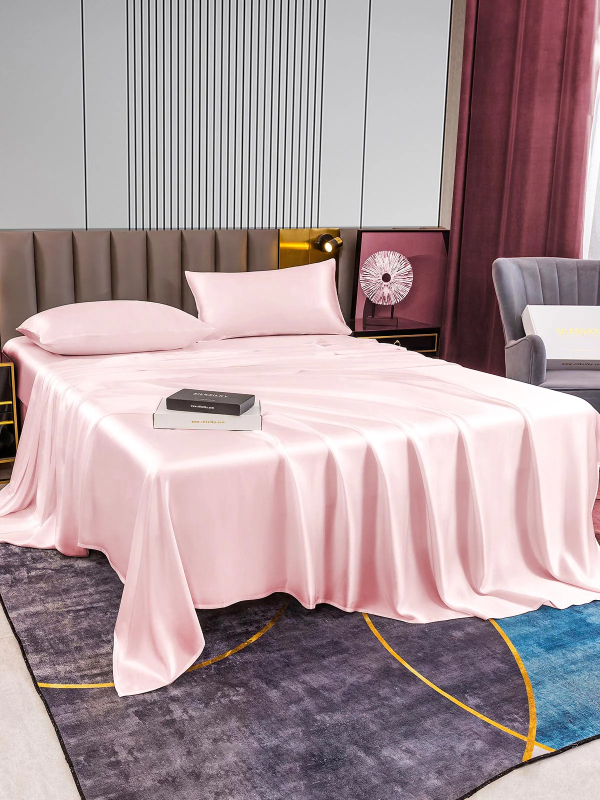 22Momme Silk 4Pcs Set Fitted&Flat Sheets+2x Pillowcases - Image 56