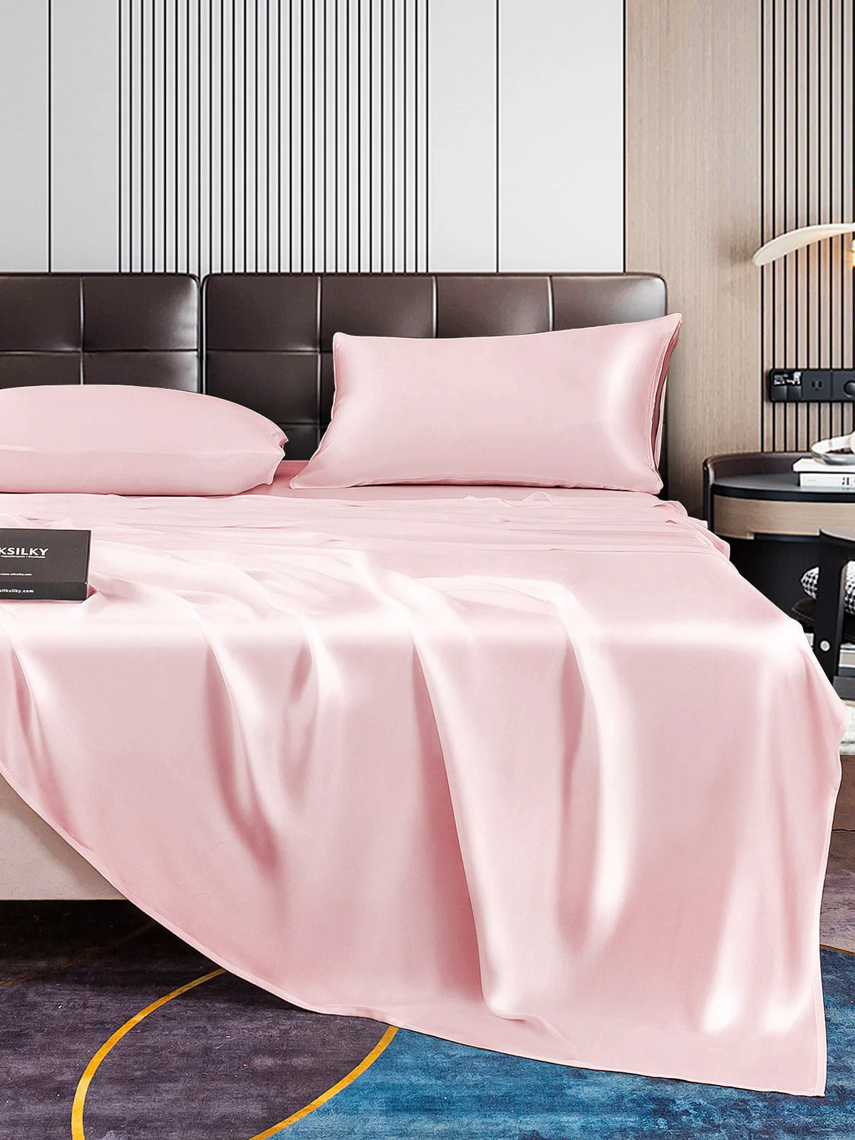 22Momme Silk 4Pcs Set Fitted&Flat Sheets+2x Pillowcases - Image 57