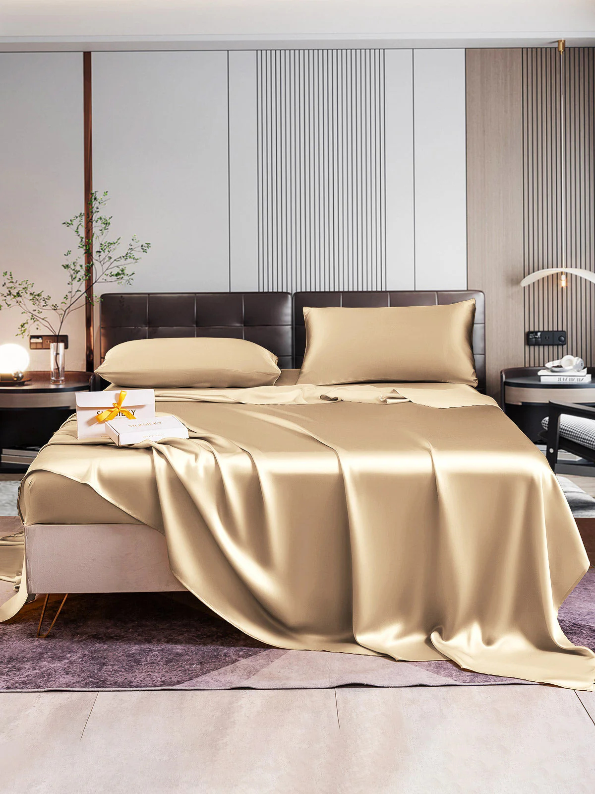22Momme Silk 4Pcs Set Fitted&Flat Sheets+2x Pillowcases - Image 62