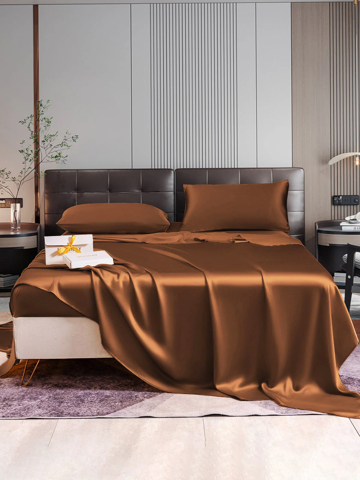 22Momme Silk 4Pcs Set Fitted&Flat Sheets+2x Pillowcases - Image 64
