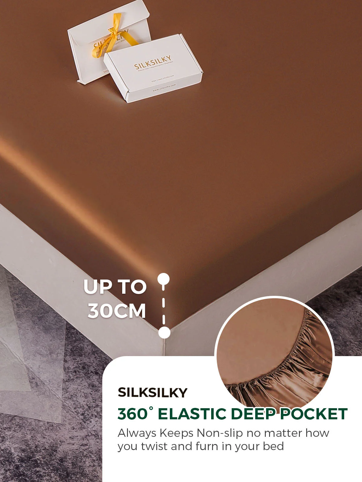 22Momme Silk 4Pcs Set Fitted&Flat Sheets+2x Pillowcases - Image 67