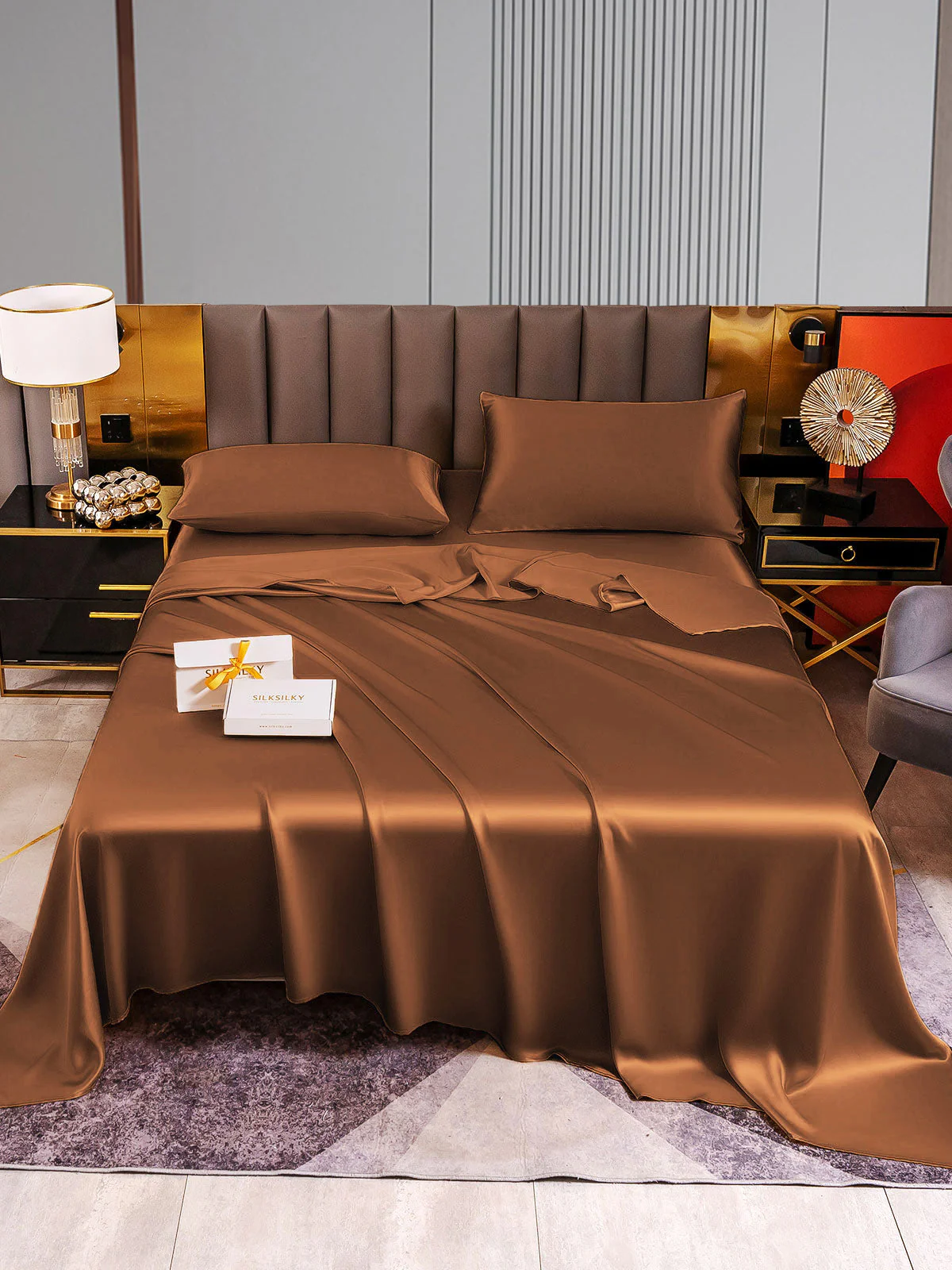 22Momme Silk 4Pcs Set Fitted&Flat Sheets+2x Pillowcases - Image 68