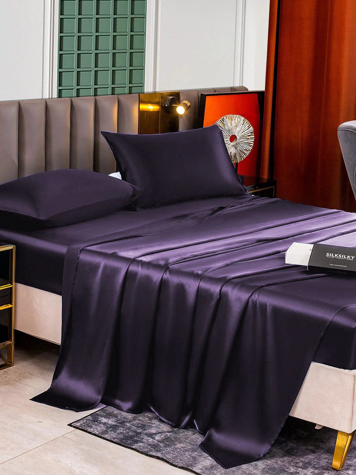 22Momme Silk 4Pcs Set Fitted&Flat Sheets+2x Pillowcases - Image 76