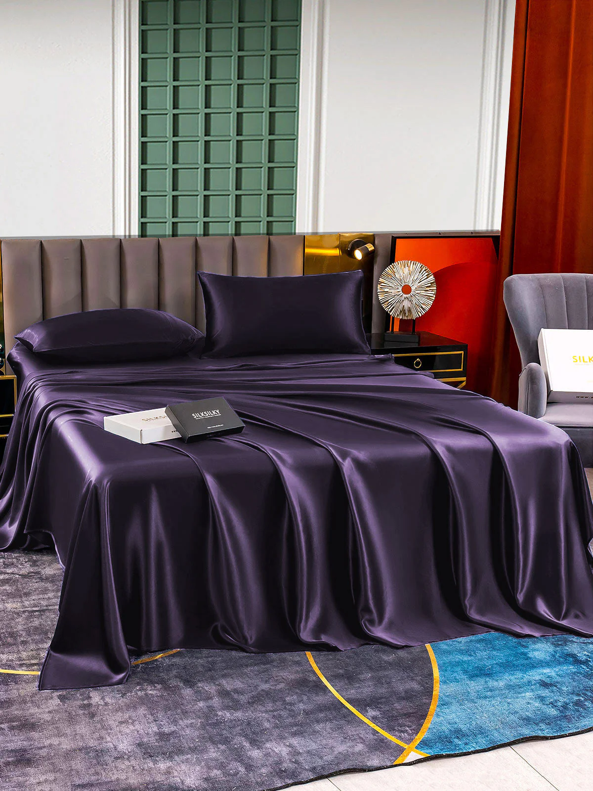 22Momme Silk 4Pcs Set Fitted&Flat Sheets+2x Pillowcases - Image 79