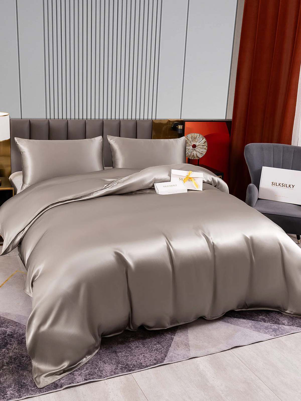 22Momme 3Pcs Silk Set Duvet Cover+2x Pillowcases - Image 23
