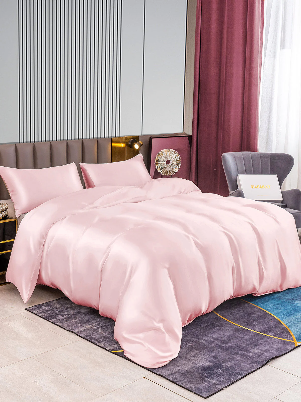 22Momme 3Pcs Silk Set Duvet Cover+2x Pillowcases - Image 36