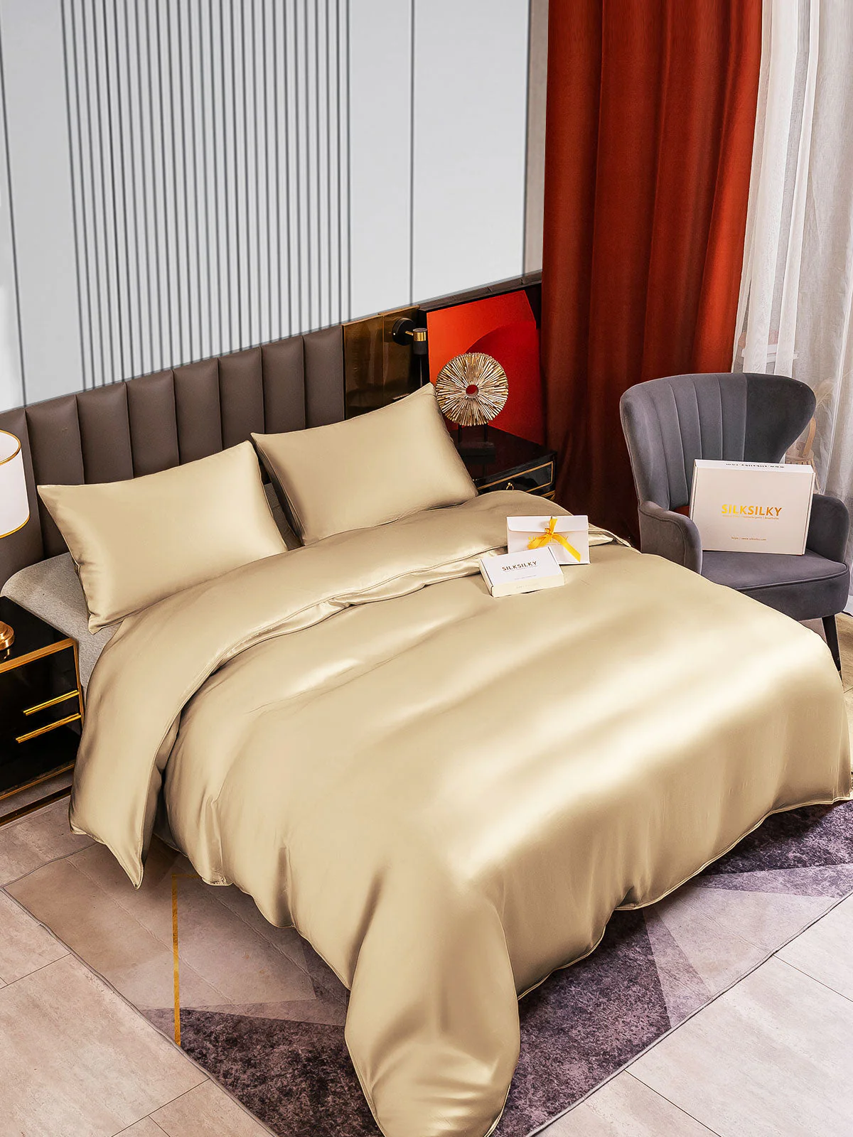 22Momme 3Pcs Silk Set Duvet Cover+2x Pillowcases - Image 48
