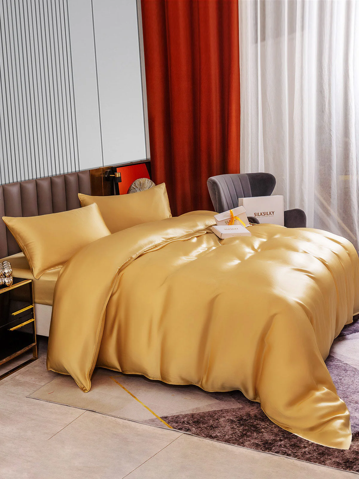 22Momme 4Pcs Silk Set Duvet Cover+Fitted Sheet+2x Pillowcases - Image 24