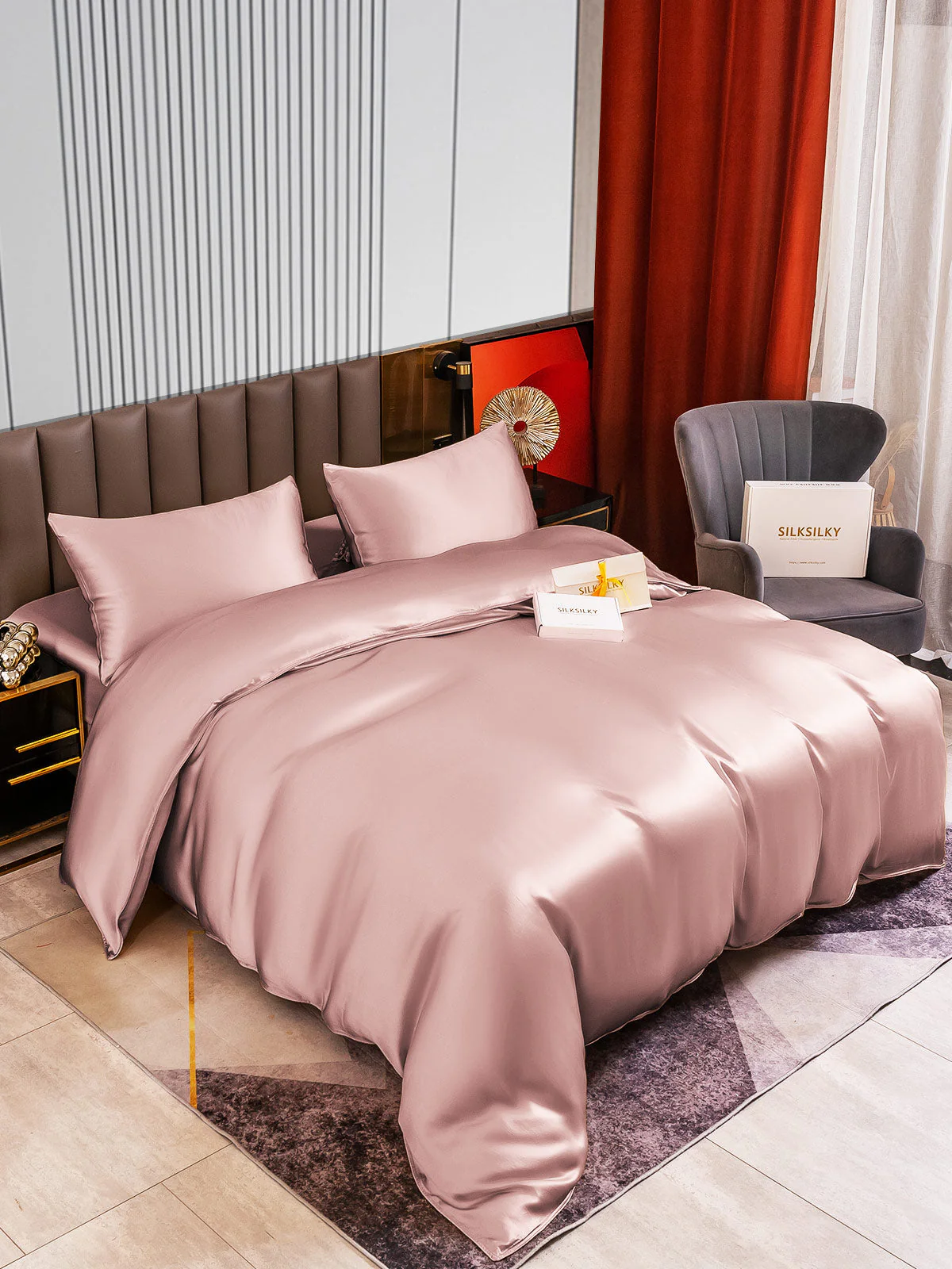 22Momme 4Pcs Silk Set Duvet Cover+Fitted Sheet+2x Pillowcases - Image 35