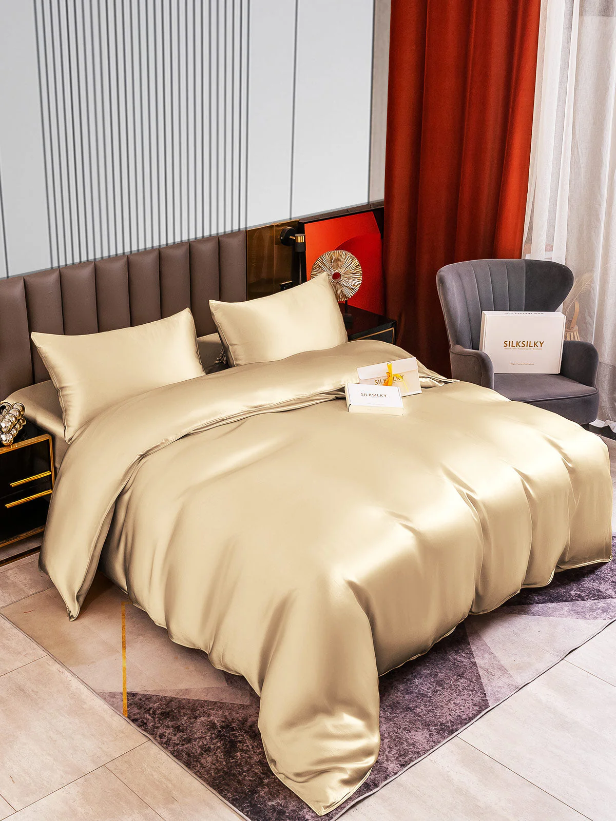 22Momme 4Pcs Silk Set Duvet Cover+Fitted Sheet+2x Pillowcases - Image 66