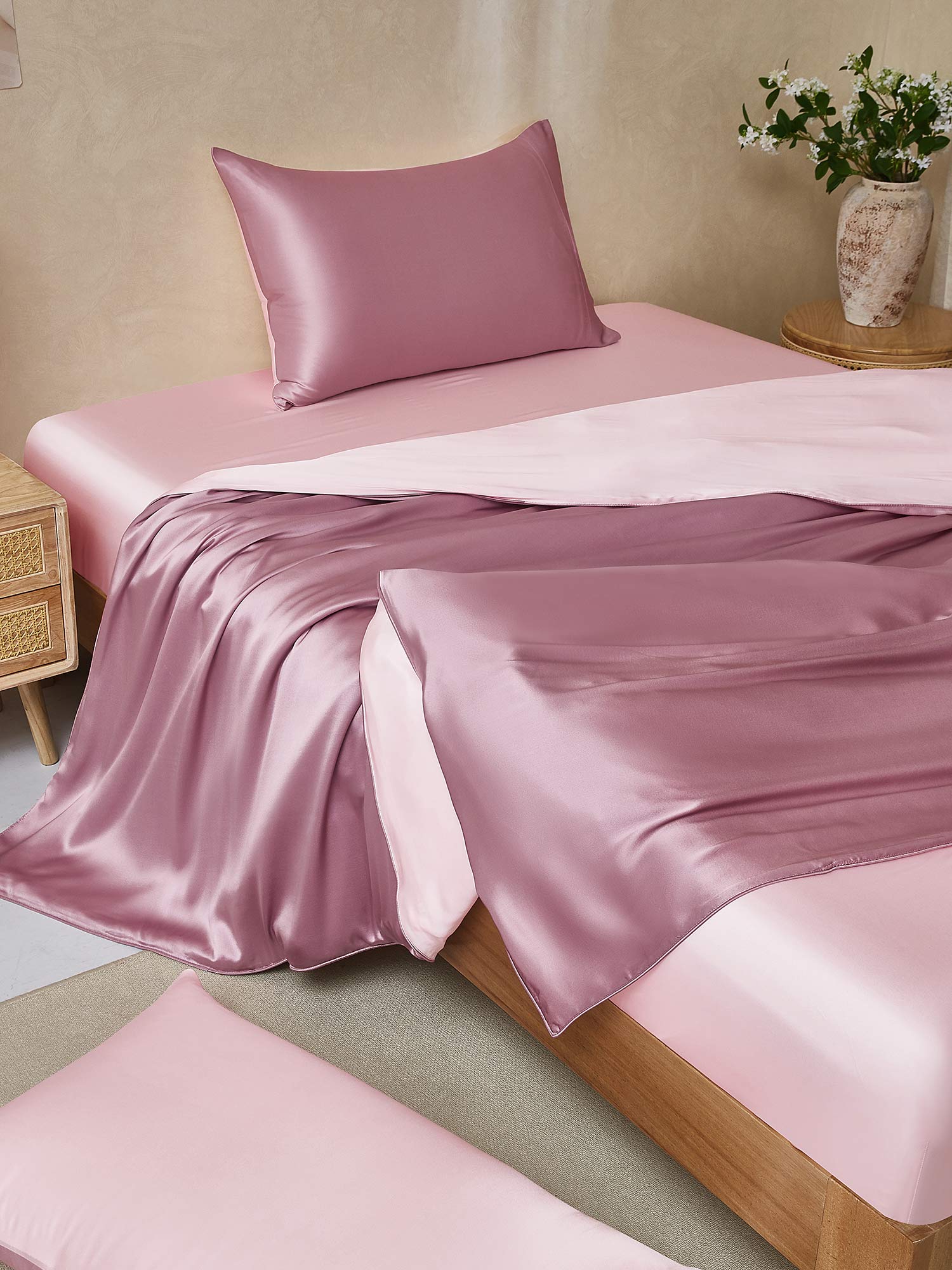 22Momme 4Pcs Silk Set Duvet Cover+Fitted Sheet+2x Pillowcases - Image 77