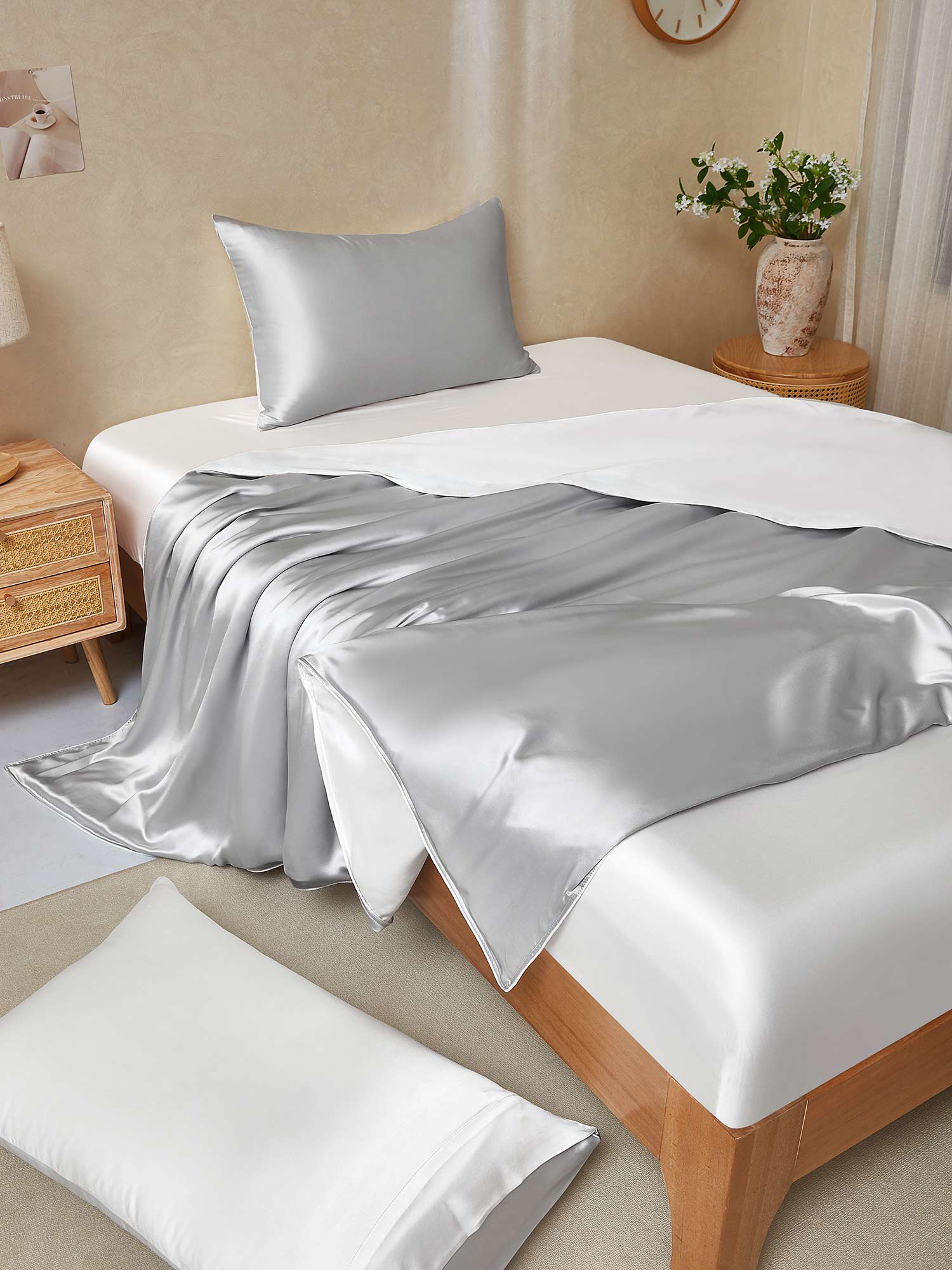 22Momme 4Pcs Silk Set Duvet Cover+Fitted Sheet+2x Pillowcases - Image 85