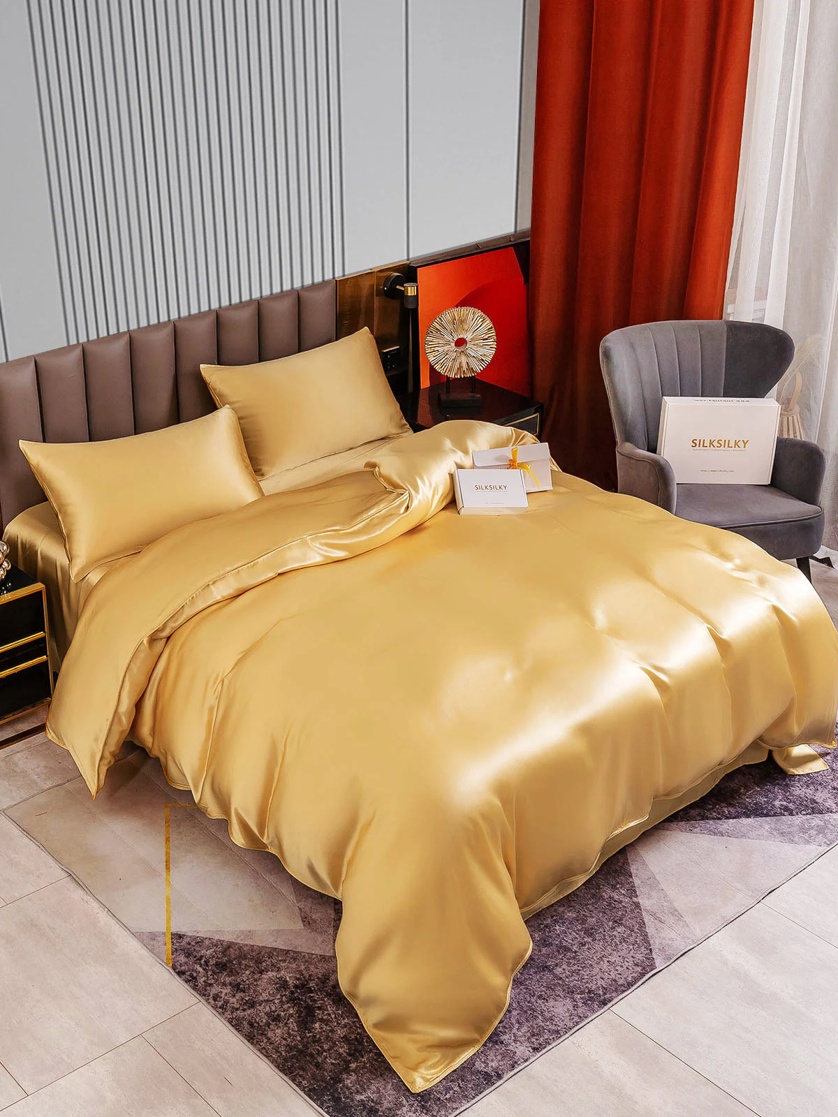 22Momme 4Pcs Silk Set Duvet Cover+Flat Sheet+2x Pillowcases - Image 20