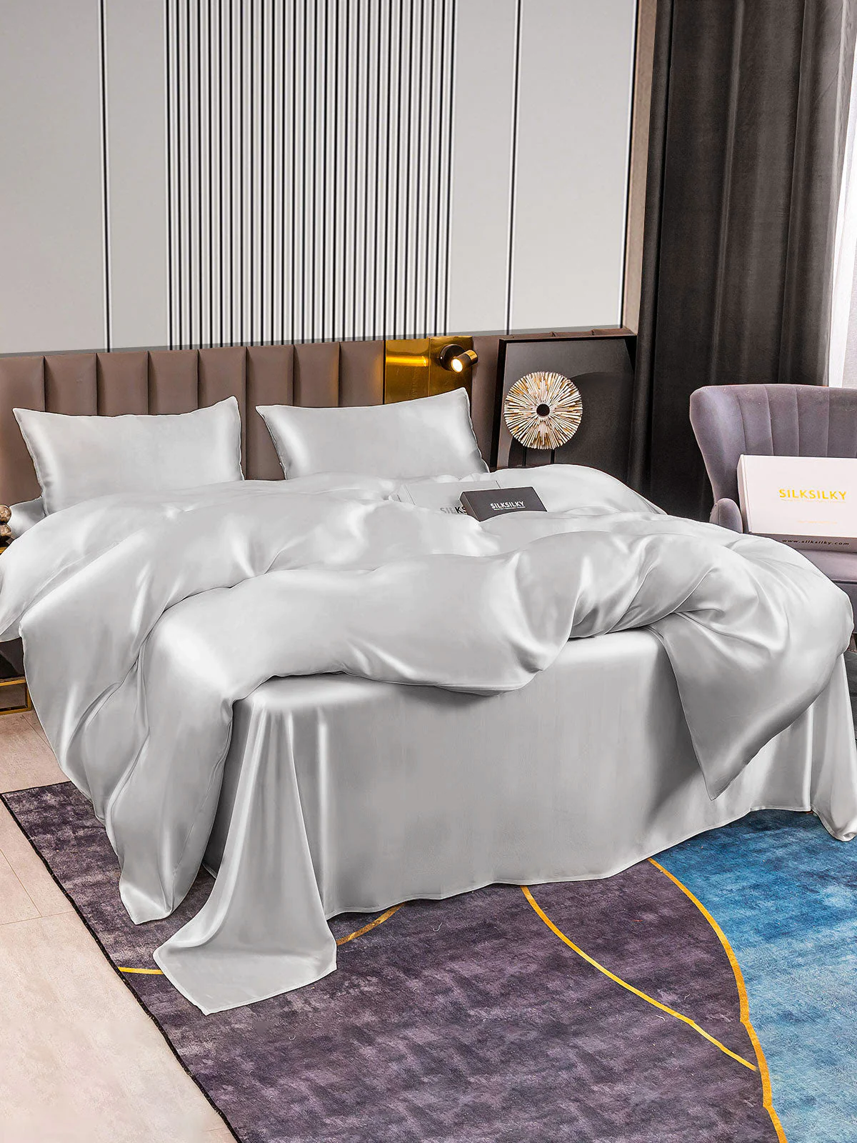 22Momme 4Pcs Silk Set Duvet Cover+Flat Sheet+2x Pillowcases - Image 36