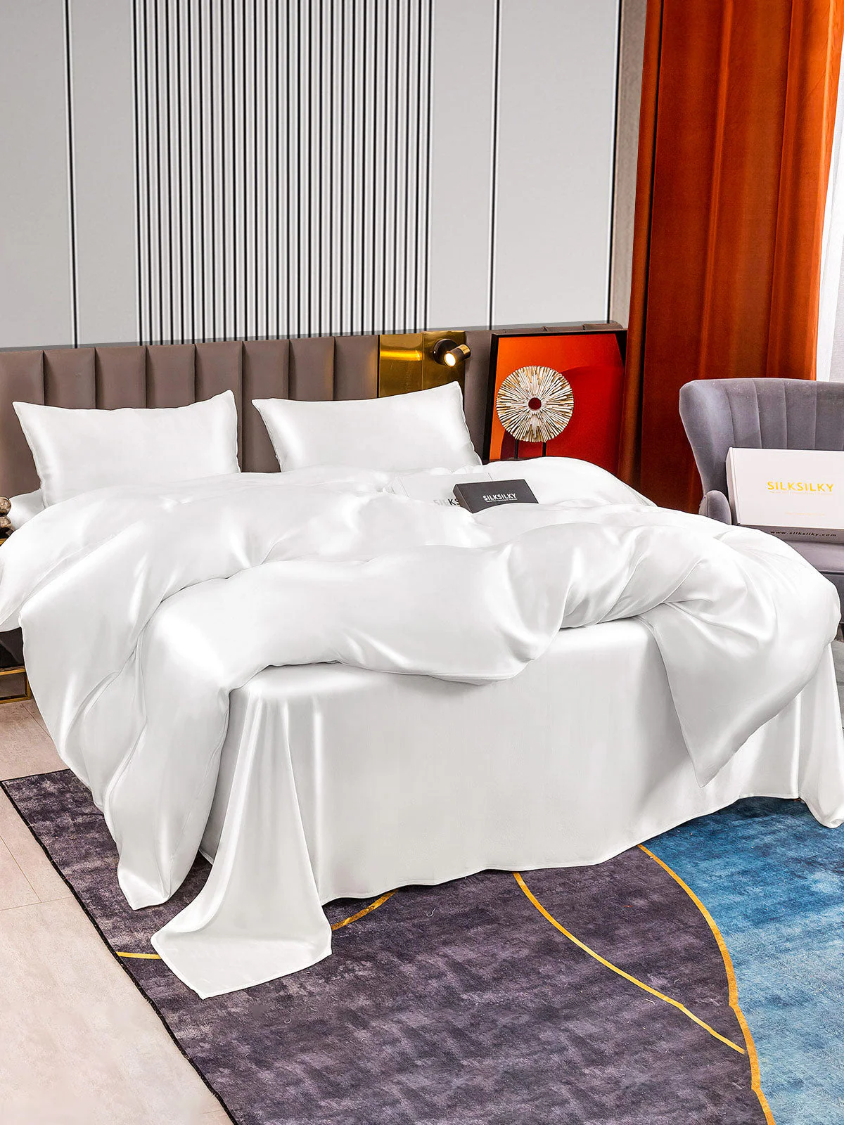 22Momme 4Pcs Silk Set Duvet Cover+Flat Sheet+2x Pillowcases - Image 4