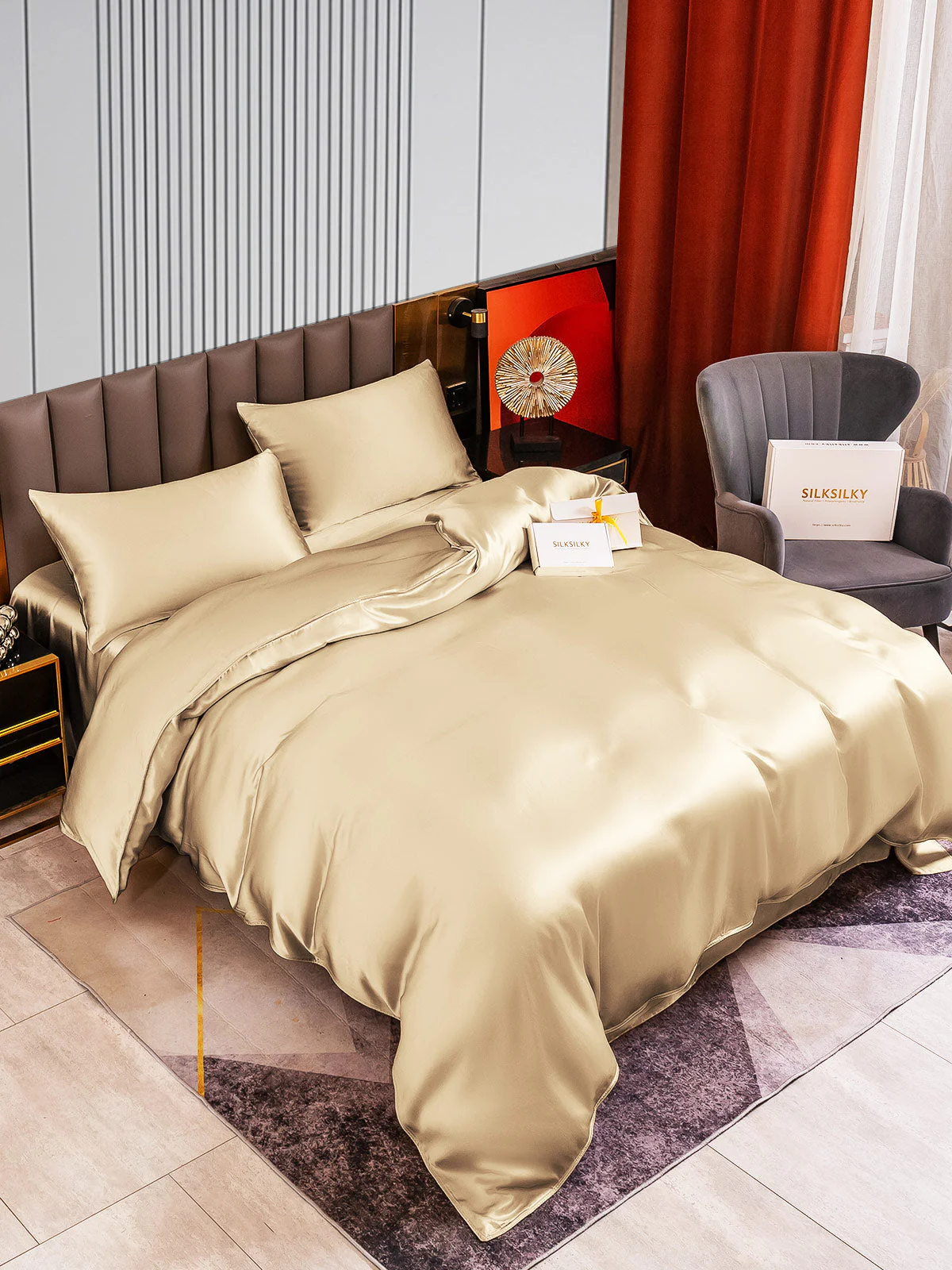 22Momme 4Pcs Silk Set Duvet Cover+Flat Sheet+2x Pillowcases - Image 57