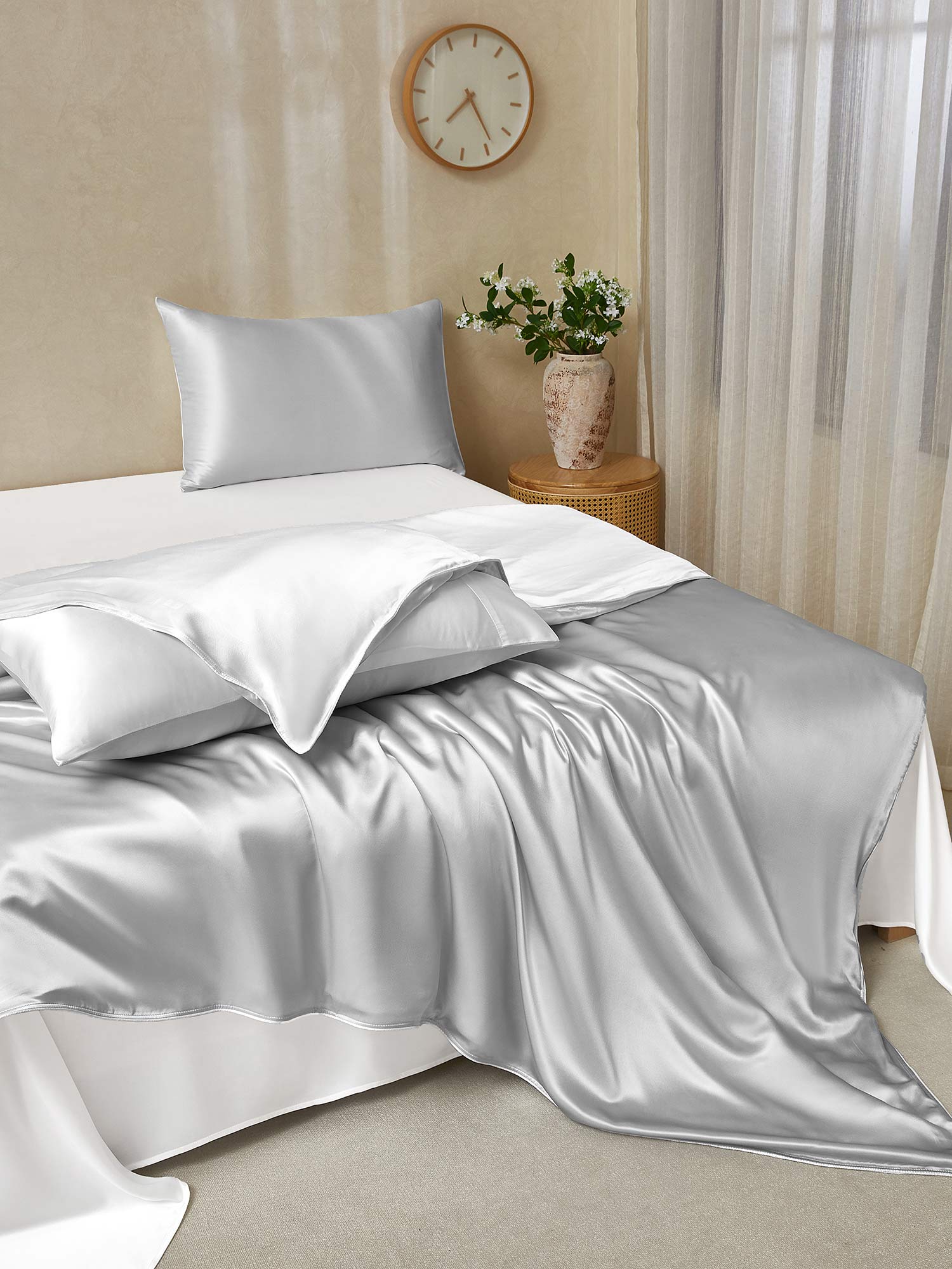 22Momme 4Pcs Silk Set Duvet Cover+Flat Sheet+2x Pillowcases - Image 74